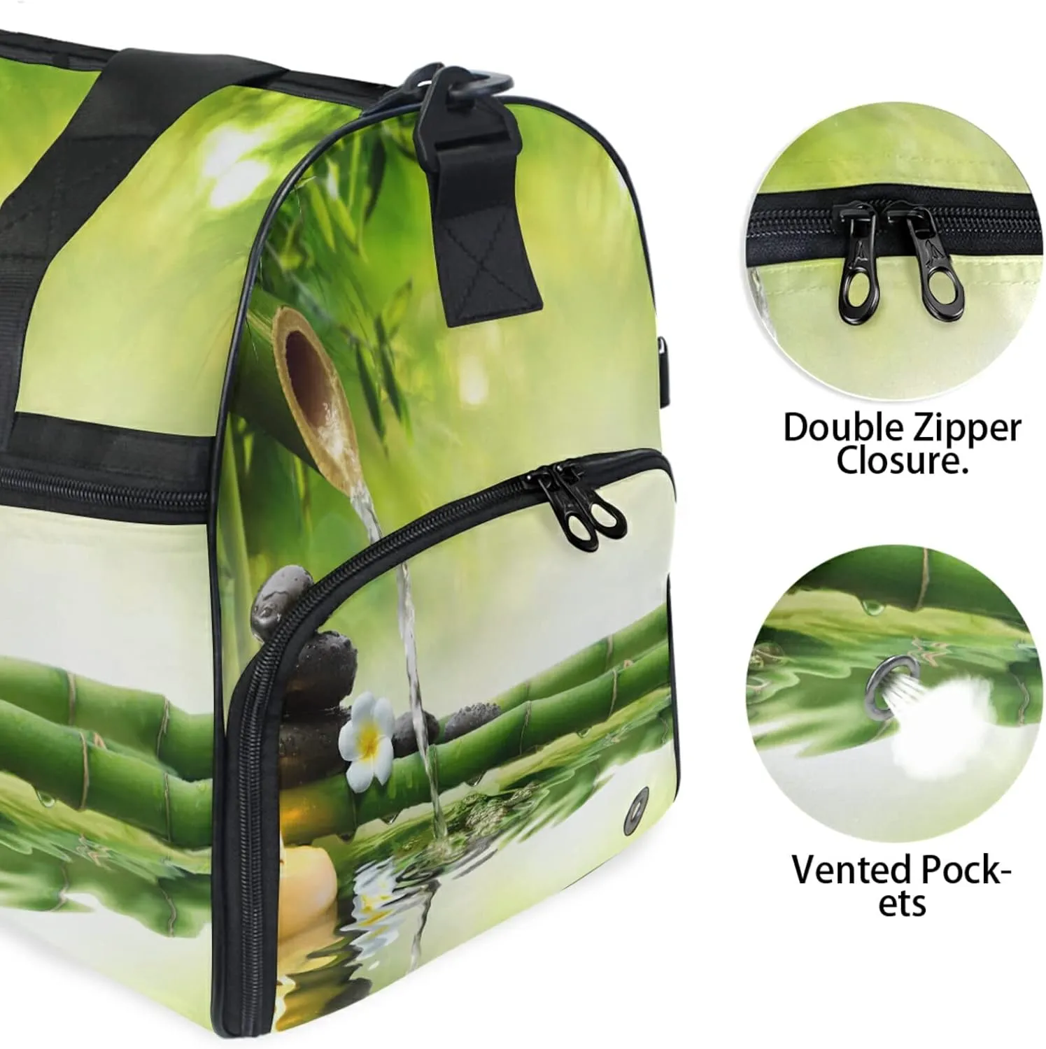Large Travel Duffel Bag for Women Men Japanese Zen Massage Stone Sports Tote Gym Bag Shoulder Weekender Foldable Overnight Bags with Shoe Compartments, Lightweight