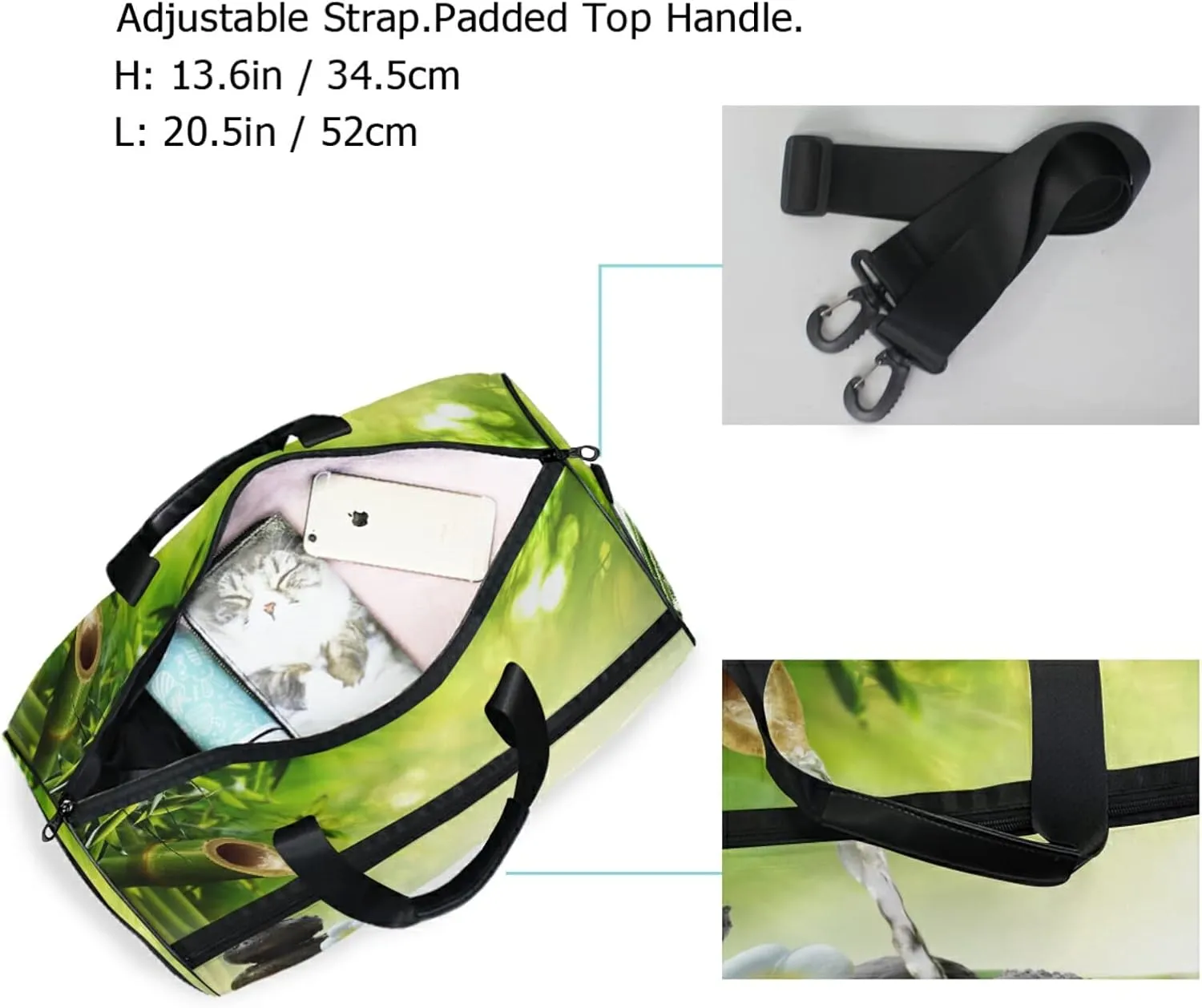 Large Travel Duffel Bag for Women Men Japanese Zen Massage Stone Sports Tote Gym Bag Shoulder Weekender Foldable Overnight Bags with Shoe Compartments, Lightweight
