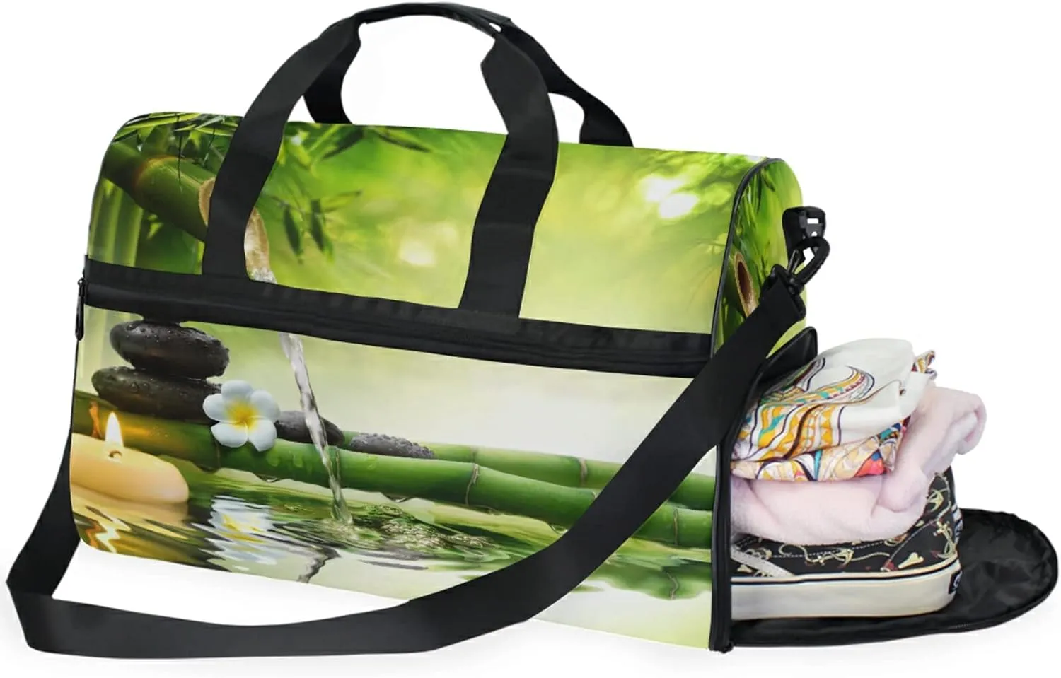 Large Travel Duffel Bag for Women Men Japanese Zen Massage Stone Sports Tote Gym Bag Shoulder Weekender Foldable Overnight Bags with Shoe Compartments, Lightweight