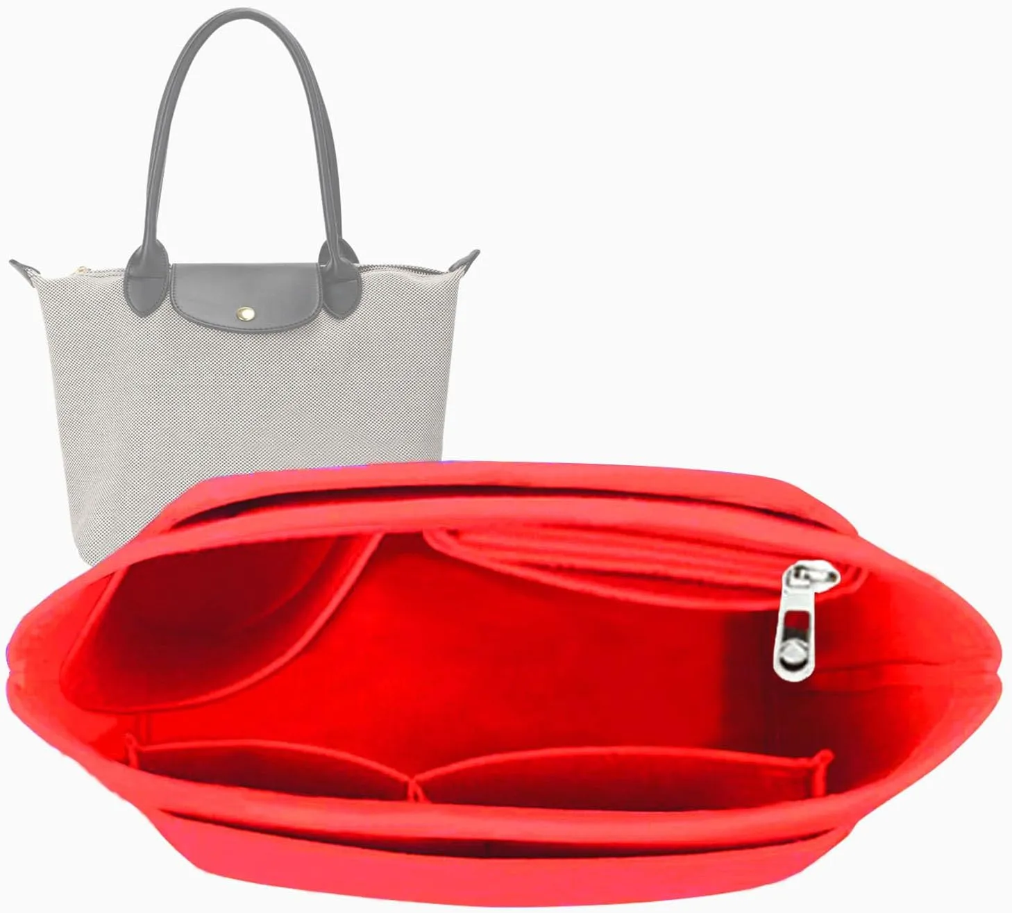 Lckaey Felt Insert for Large Longchamp Purse Organizer - Tote Bag Insert for Small Totes 1032red-S