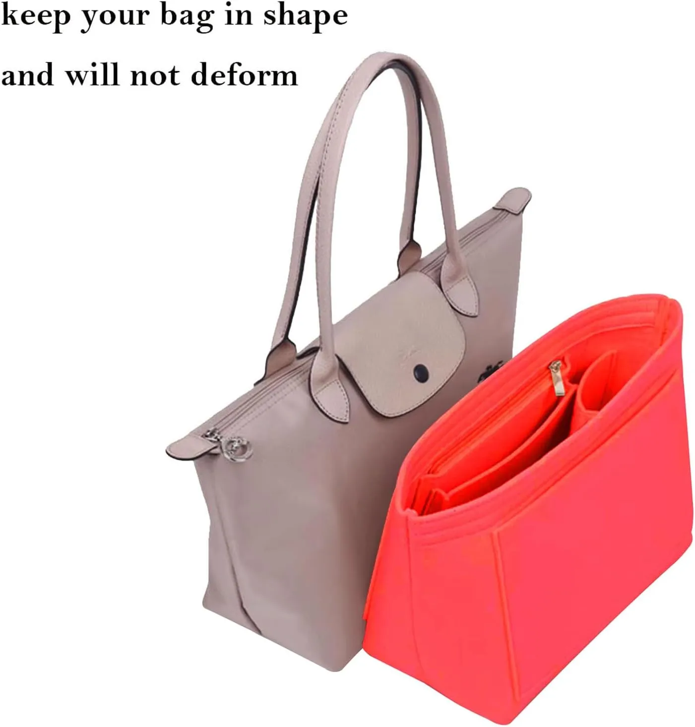 Lckaey Felt Insert for Large Longchamp Purse Organizer - Tote Bag Insert for Small Totes 1032red-S