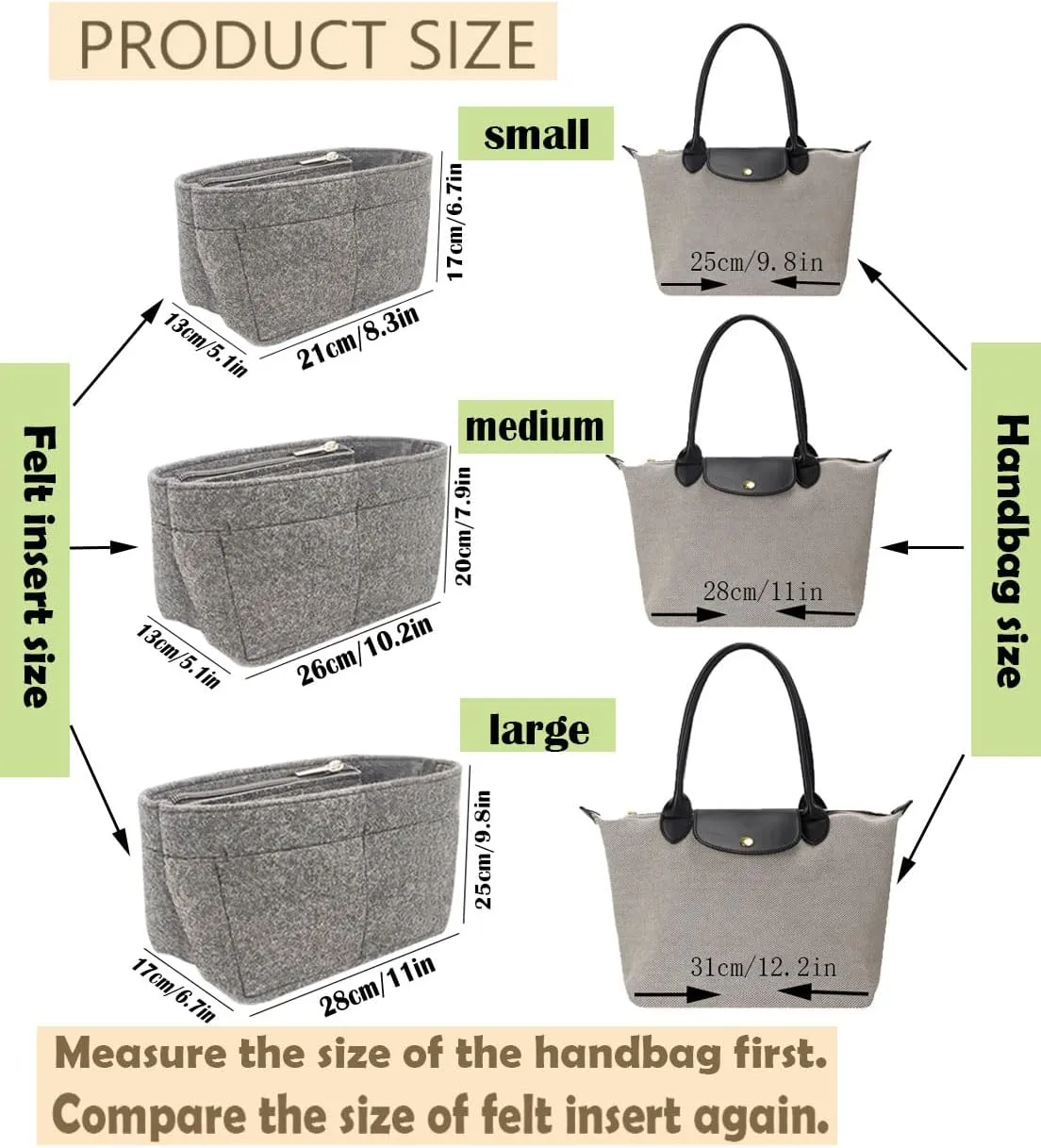 Lckaey Felt Insert for Large Longchamp Purse Organizer - Tote Bag Insert for Small Totes 1032red-S