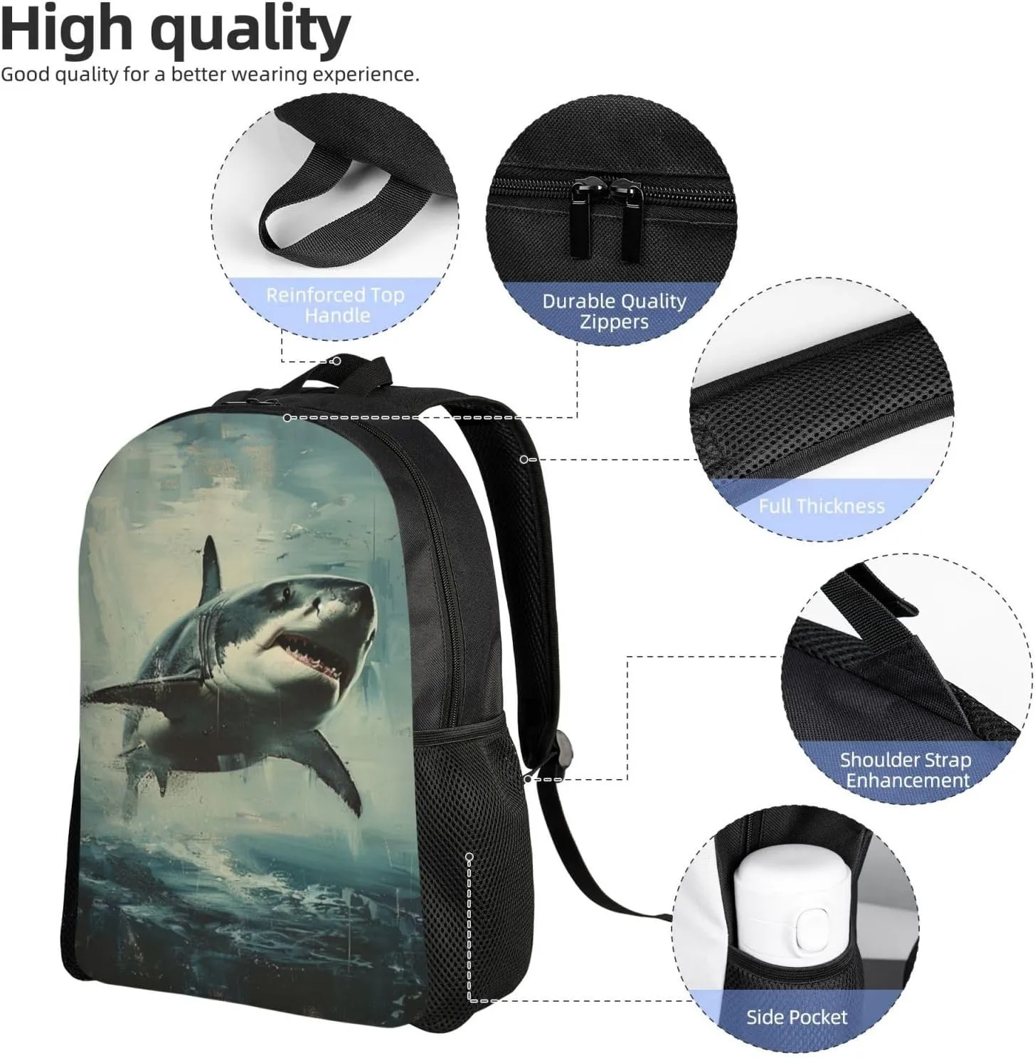Leap Shark Backpack Waterproof Anti Theft Durable Light Laptop Bag Backpacks For Women Men Travel Gym Backpack