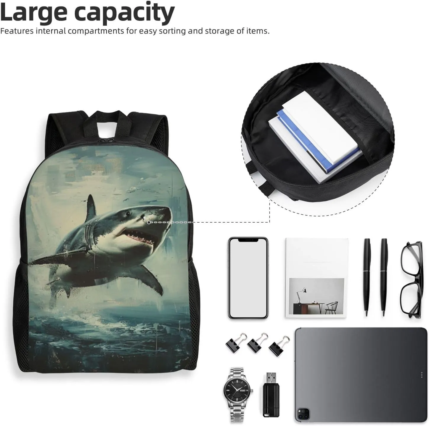 Leap Shark Backpack Waterproof Anti Theft Durable Light Laptop Bag Backpacks For Women Men Travel Gym Backpack