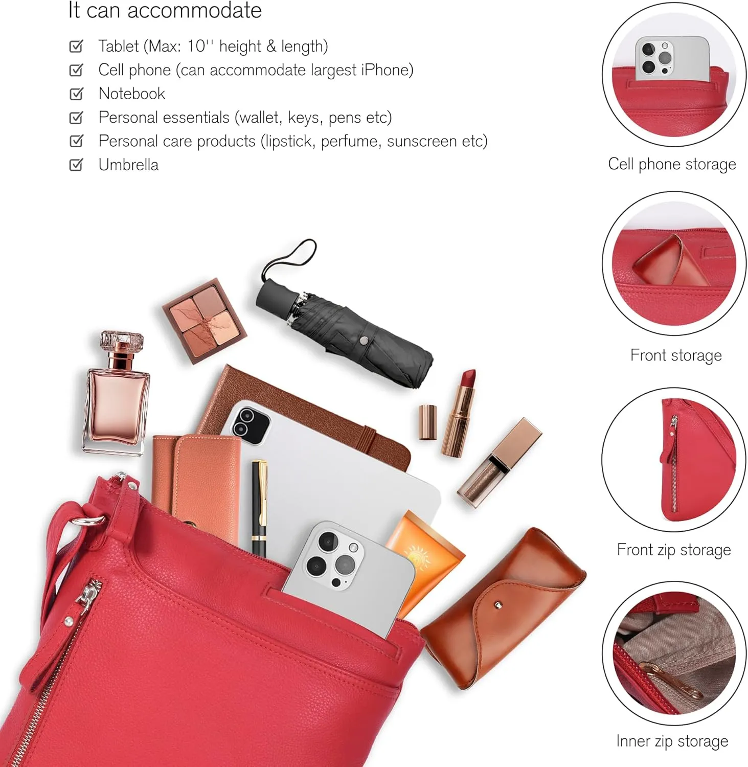 Leather Crossbody Bags for Women - Ladies Sling Handbags - Medium Cross body Purses Handbags - Purses For Women
