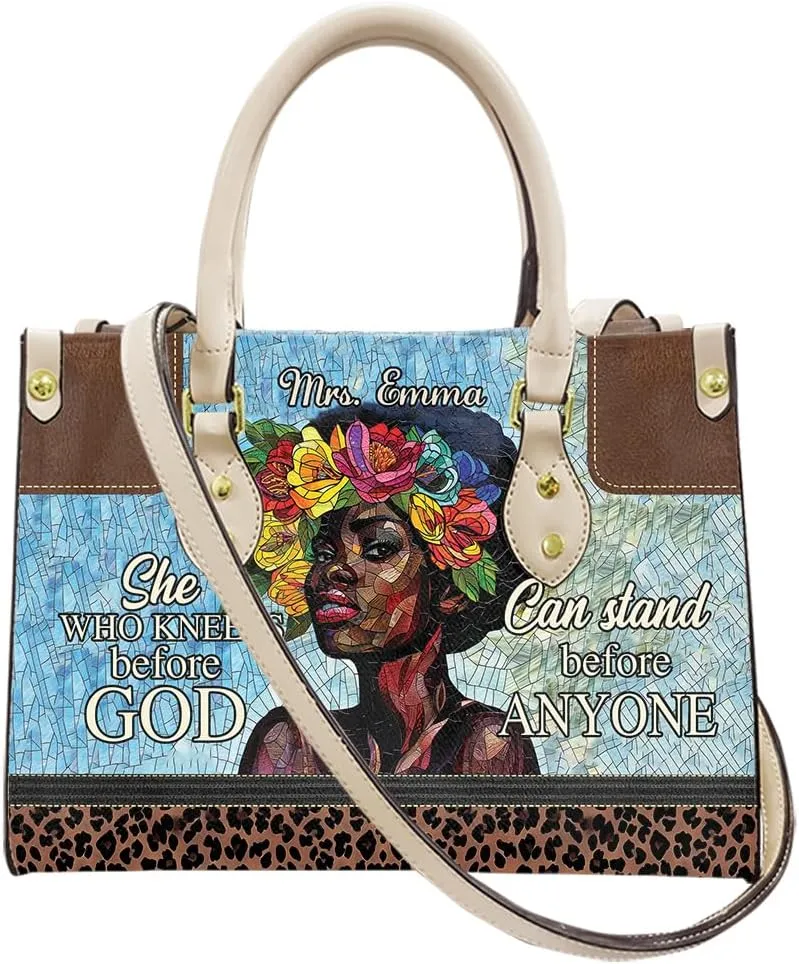 Leather Handbag for Black Women, Custom Name Tote Bag, Mother's Day, Birthday & Christmas Gifts