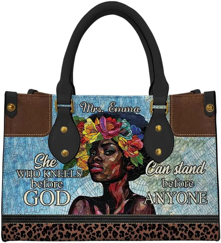 Leather Handbag for Black Women, Custom Name Tote Bag, Mother's Day, Birthday & Christmas Gifts
