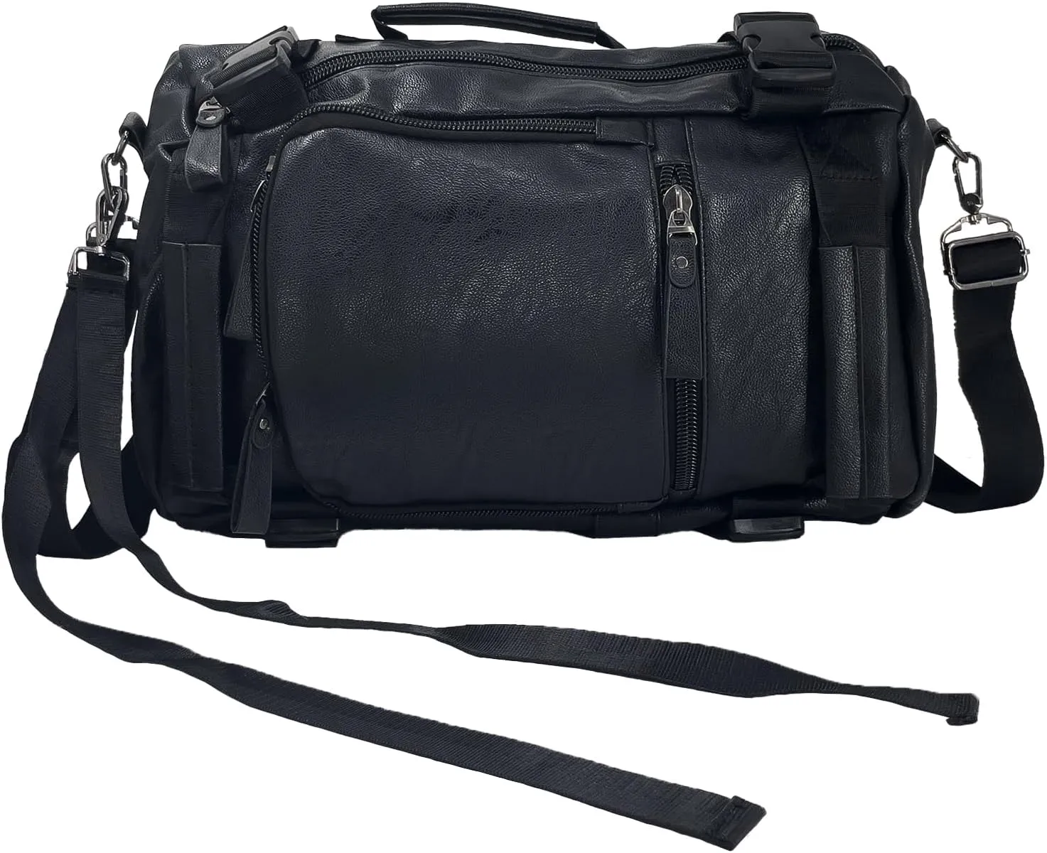 Leather Travel Bag Carry on Overnight Duffel Weekender Bag Sports Duffel bag Waterproof Tote Duffel Bag For men and Women - Black