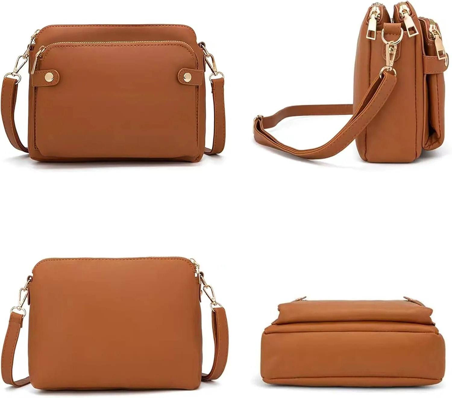Leather Waterproof Medium Crossbody Bags - Trendy Triple Zip Women's Handbags
