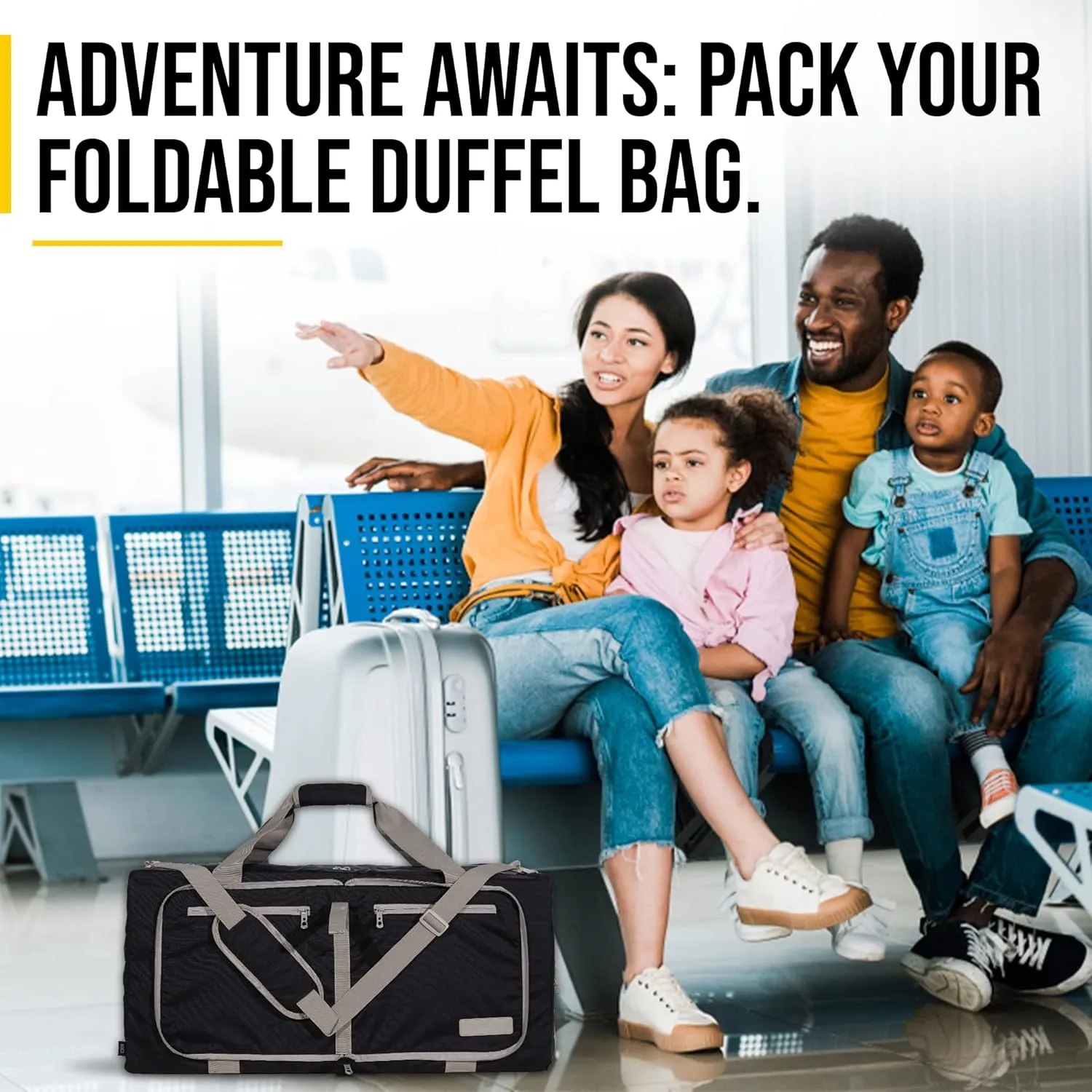 LEGEND 40L Foldable Duffle Bag for Travel - Packable Duffle Bags w/Shoe Compartment - Tear Resistant Collapsible Duffel Bags for Traveling - Lightweight Folding Duffel Bag for Men & Women -Black