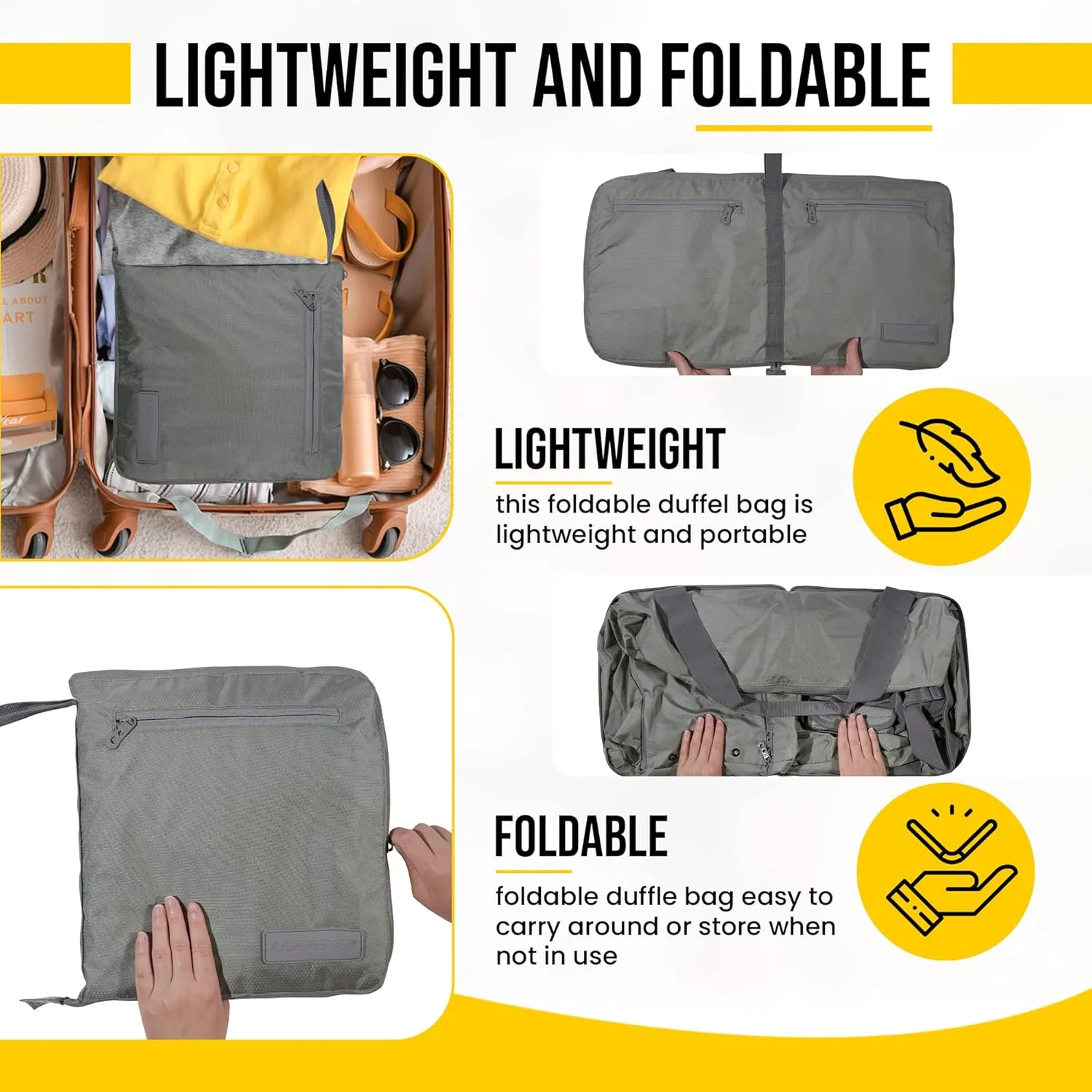 LEGEND 60L Foldable Duffle Bag for Travel - Packable Duffle Bags w/Shoe Compartment - Tear Resistant Collapsible Duffel Bags for Traveling - Lightweight Folding Duffel Bag for Men & Women -Army Green