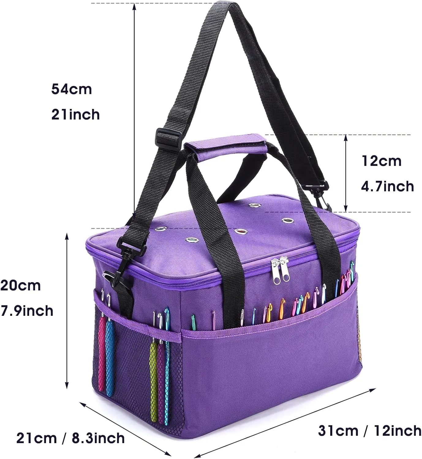 LEMESO Crochet Bag for Beginners, High Capacity Yarn Totes Organizer with Inner Divider Portable for Crochet Hooks, Knitting Needles, Project and Supplies, Purple