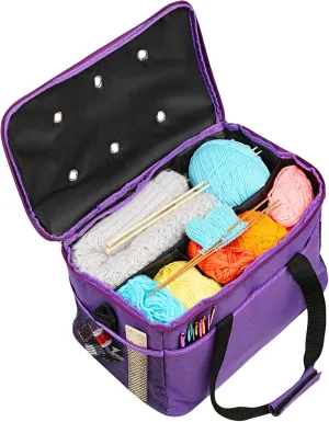 LEMESO Crochet Bag for Beginners, High Capacity Yarn Totes Organizer with Inner Divider Portable for Crochet Hooks, Knitting Needles, Project and Supplies, Purple