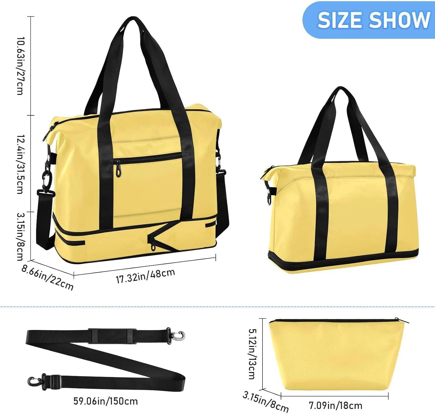 Lemon Yellow Gym Bag for Women Men Travel Duffel Bag with Shoe Compartment Carry On Weekender Overnight Bags for Travel Weekend Getaway