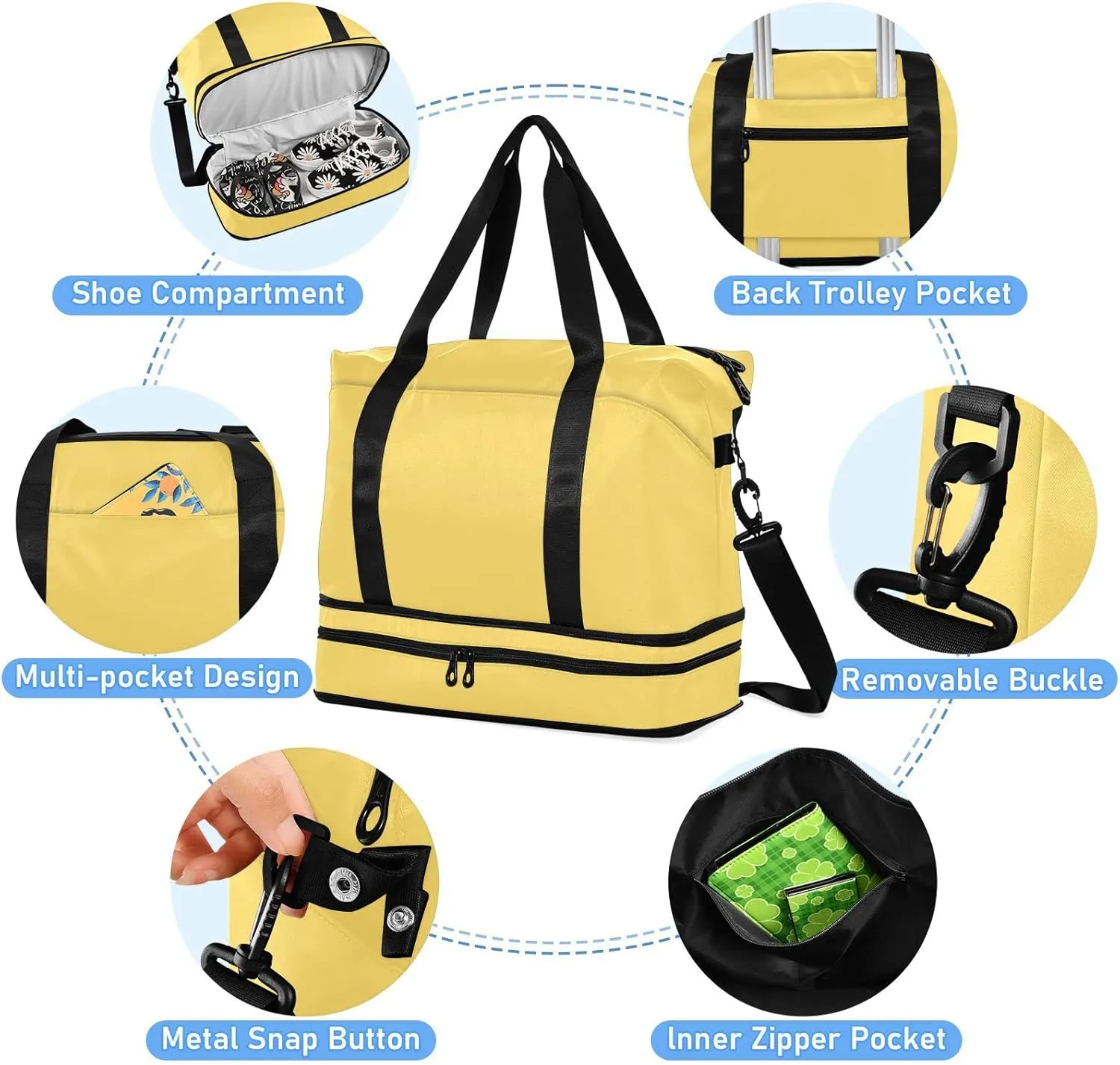 Lemon Yellow Gym Bag for Women Men Travel Duffel Bag with Shoe Compartment Carry On Weekender Overnight Bags for Travel Weekend Getaway