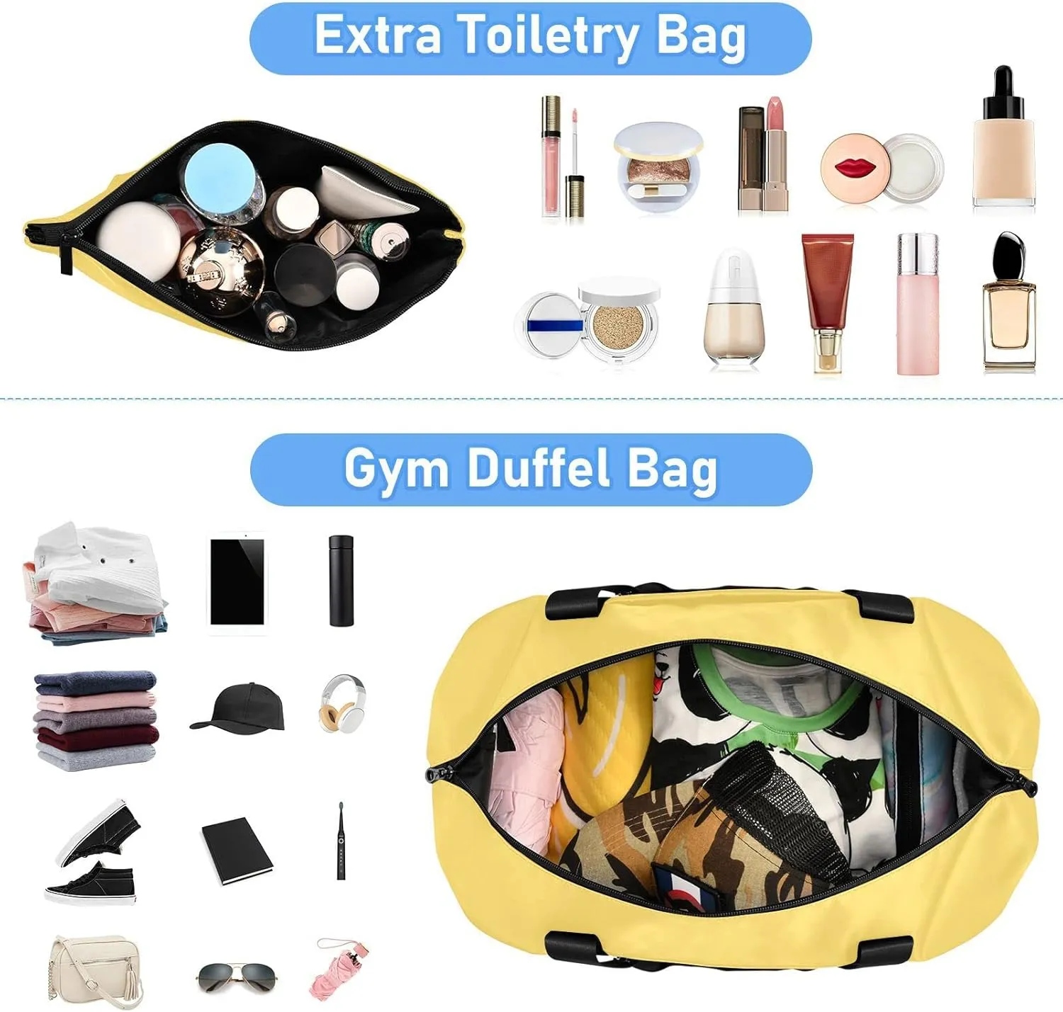 Lemon Yellow Gym Bag for Women Men Travel Duffel Bag with Shoe Compartment Carry On Weekender Overnight Bags for Travel Weekend Getaway