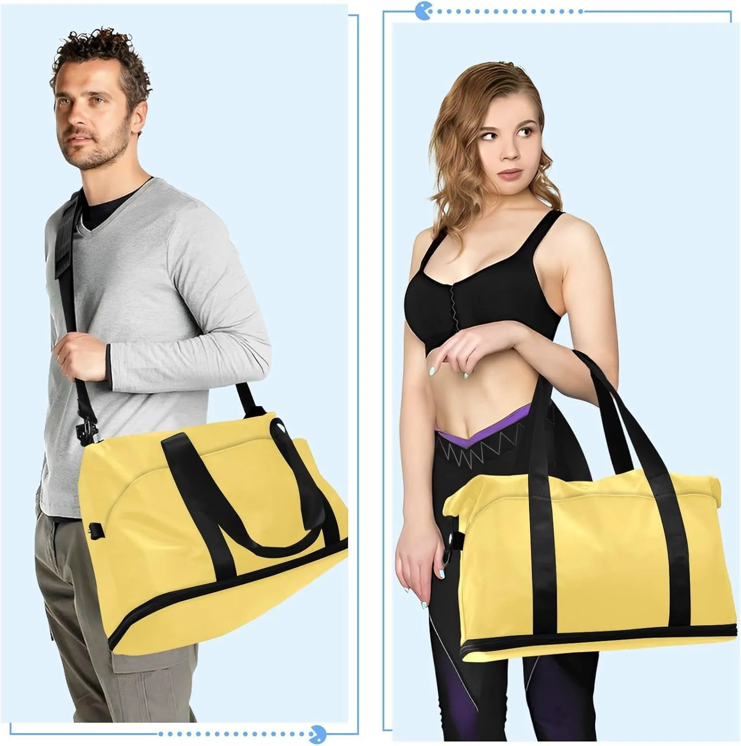 Lemon Yellow Gym Bag for Women Men Travel Duffel Bag with Shoe Compartment Carry On Weekender Overnight Bags for Travel Weekend Getaway