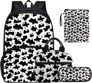 Leopard Print Backpacks with Lunch Box for Girls Multi-Functional Insulated Lunch Bag with Containers and Cute Pencil Case for Junior Middle School