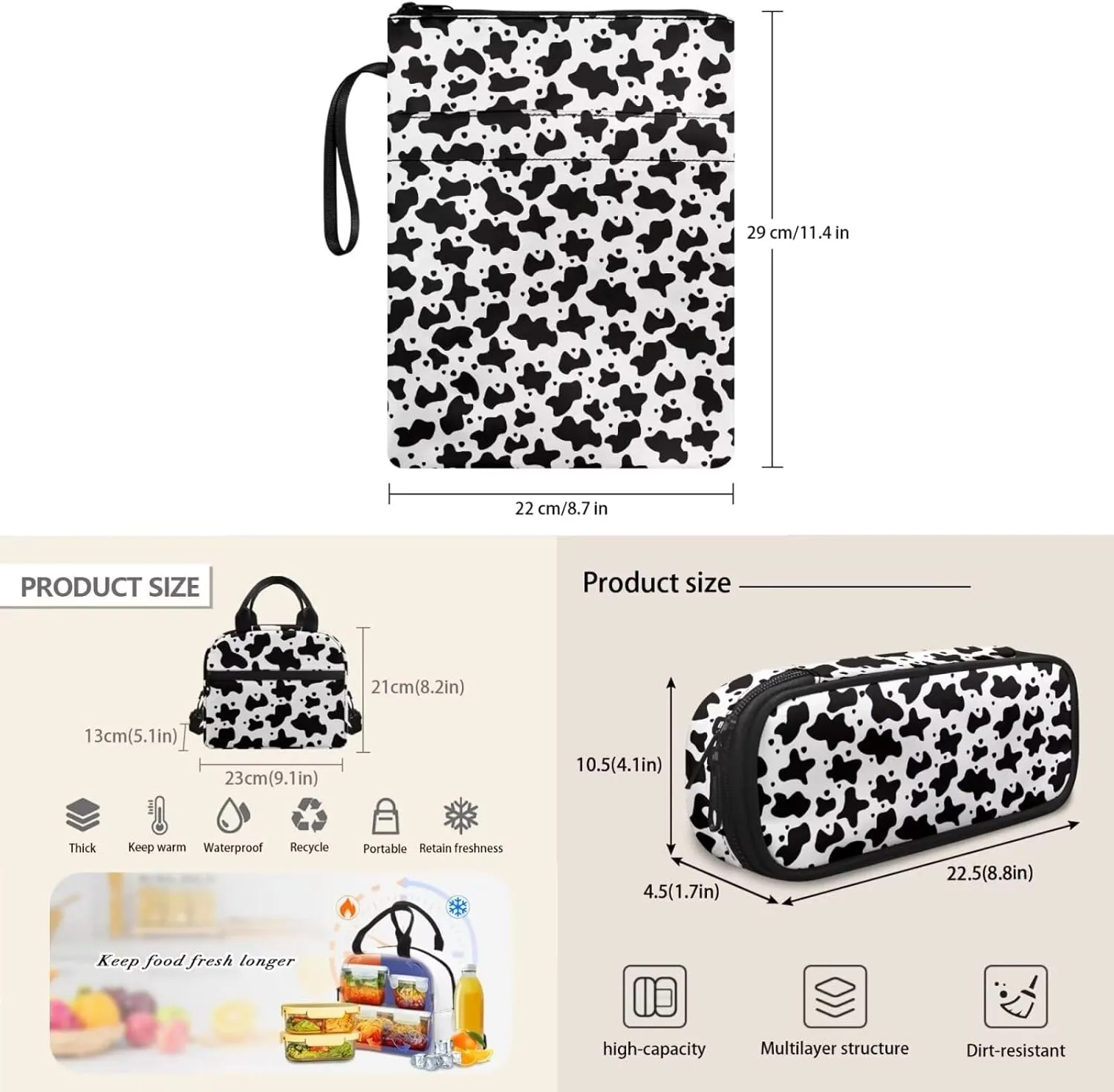 Leopard Print Backpacks with Lunch Box for Girls Multi-Functional Insulated Lunch Bag with Containers and Cute Pencil Case for Junior Middle School