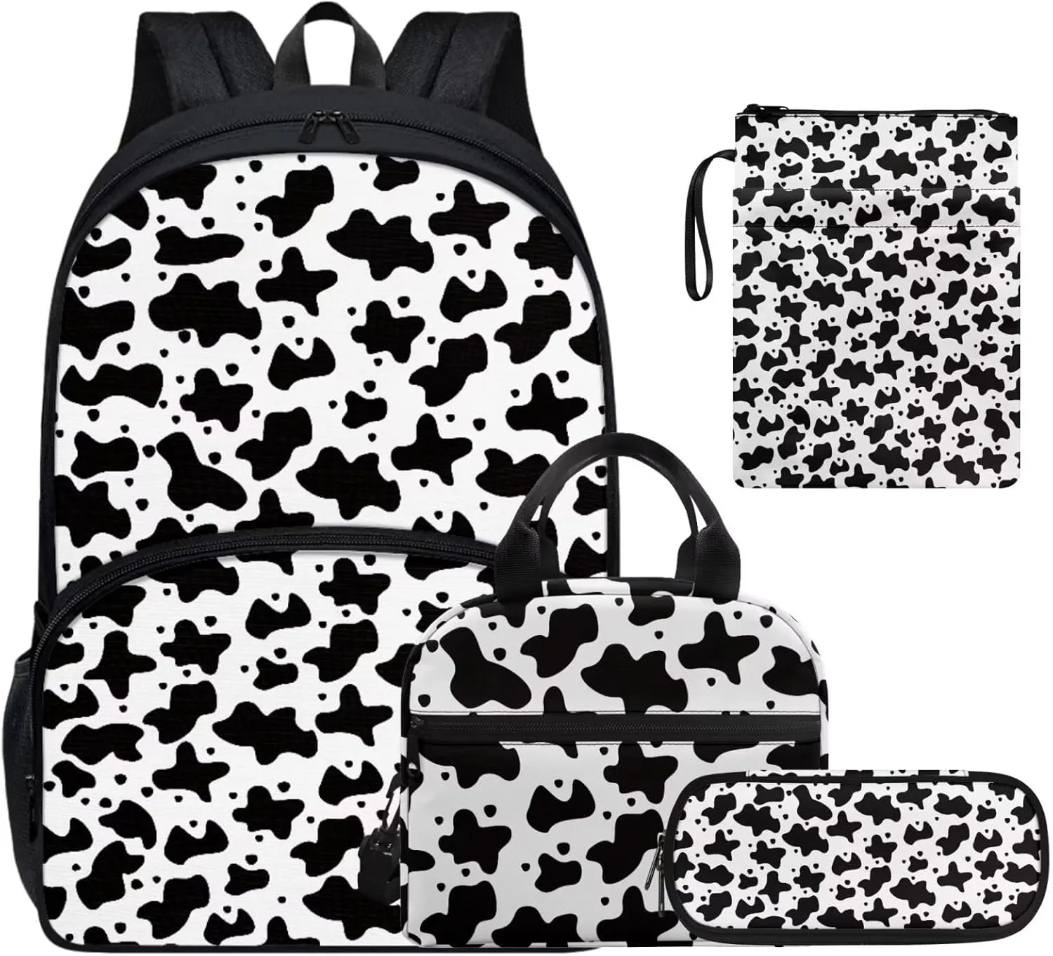 Leopard Print Backpacks with Lunch Box for Girls Multi-Functional Insulated Lunch Bag with Containers and Cute Pencil Case for Junior Middle School