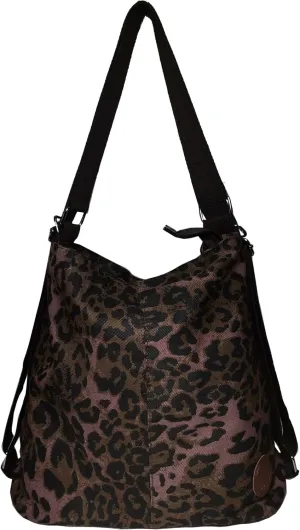 Leopard Shoulder Bag Crossbody for Women Nylon Commuter Tote Handbag Lightweight Backpacks