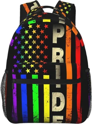 Lgbt Rainbow Gay Pride Flag American Flag Backpacks 15 Inch Laptop Backpack Multipurpose Double Shoulder Bag For Men Women Gifts
