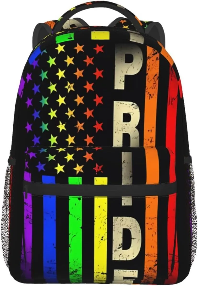 Lgbt Rainbow Gay Pride Flag American Flag Backpacks 15 Inch Laptop Backpack Multipurpose Double Shoulder Bag For Men Women Gifts