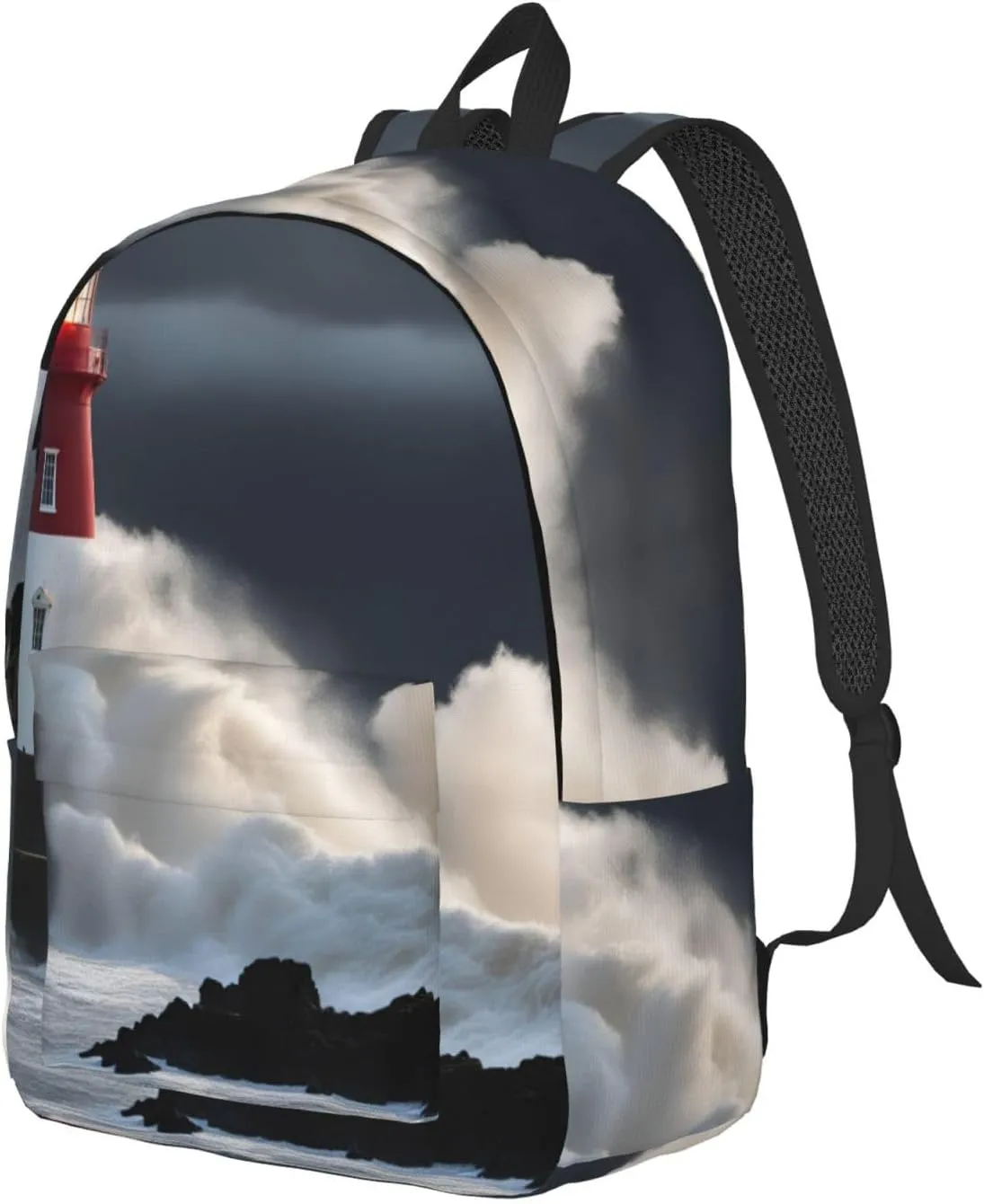 Lighthouse In Storm Classic Style Backpacks Travel Bag For Men Women Lightweight Back Pack With Laptop Compartmen