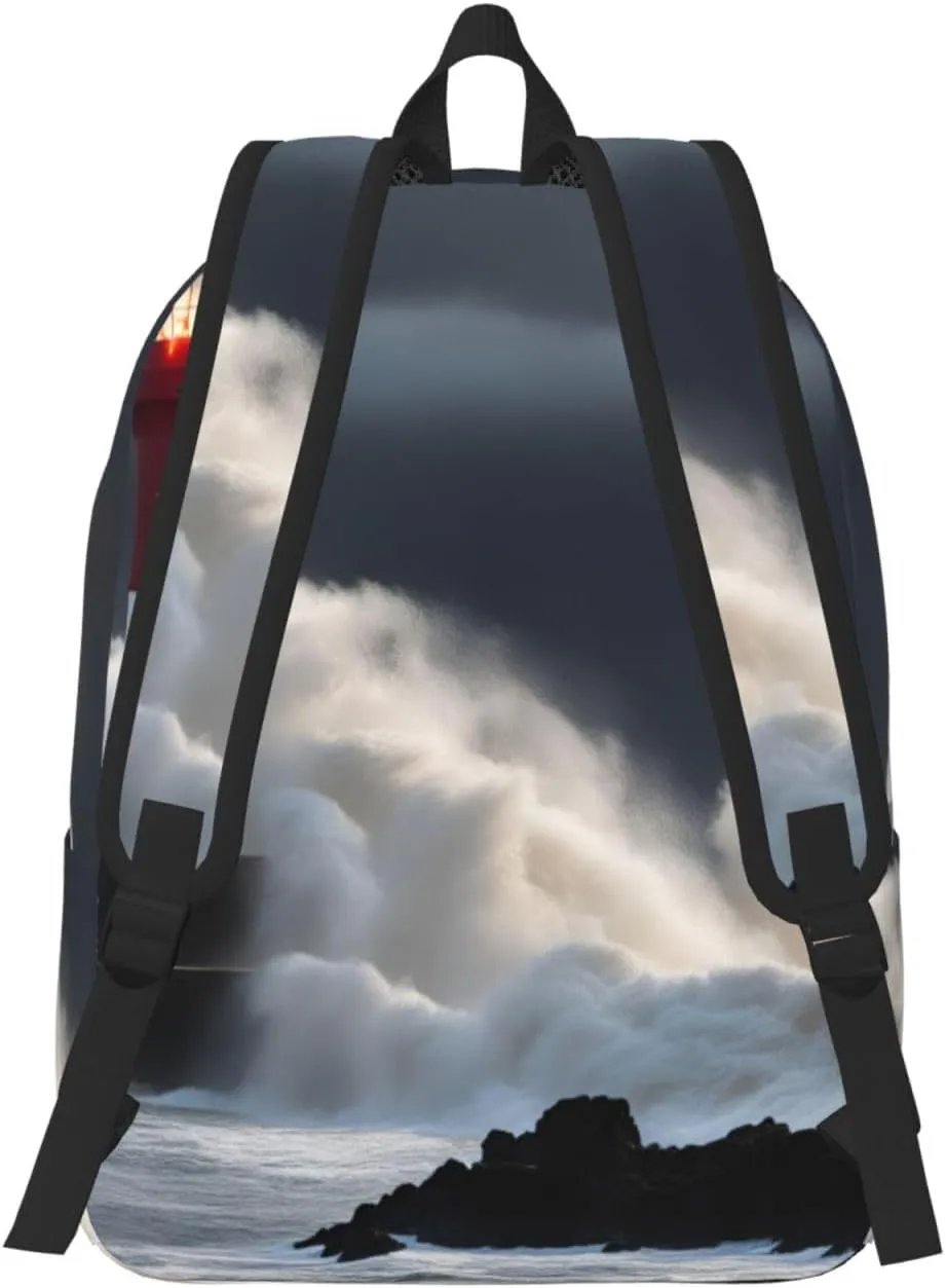 Lighthouse In Storm Classic Style Backpacks Travel Bag For Men Women Lightweight Back Pack With Laptop Compartmen