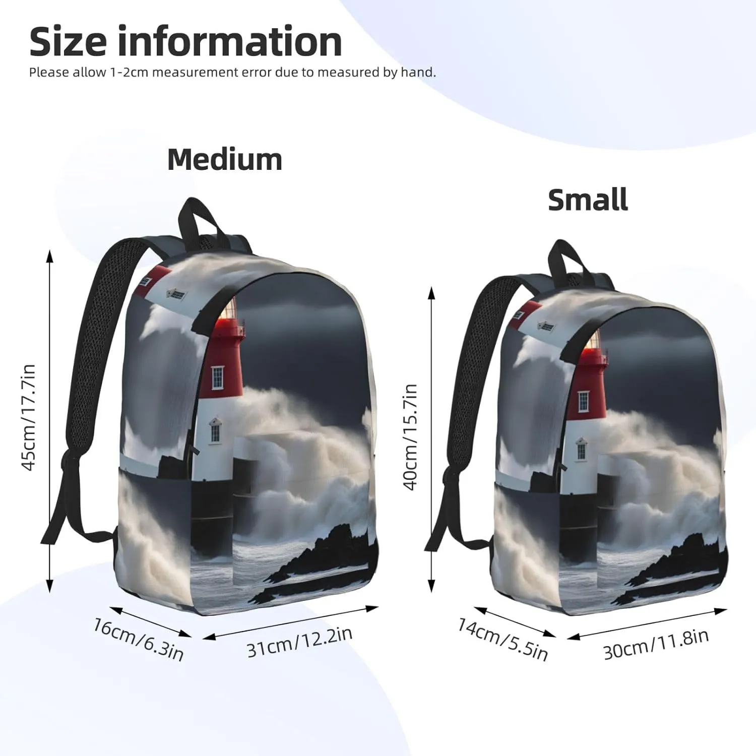 Lighthouse In Storm Classic Style Backpacks Travel Bag For Men Women Lightweight Back Pack With Laptop Compartmen