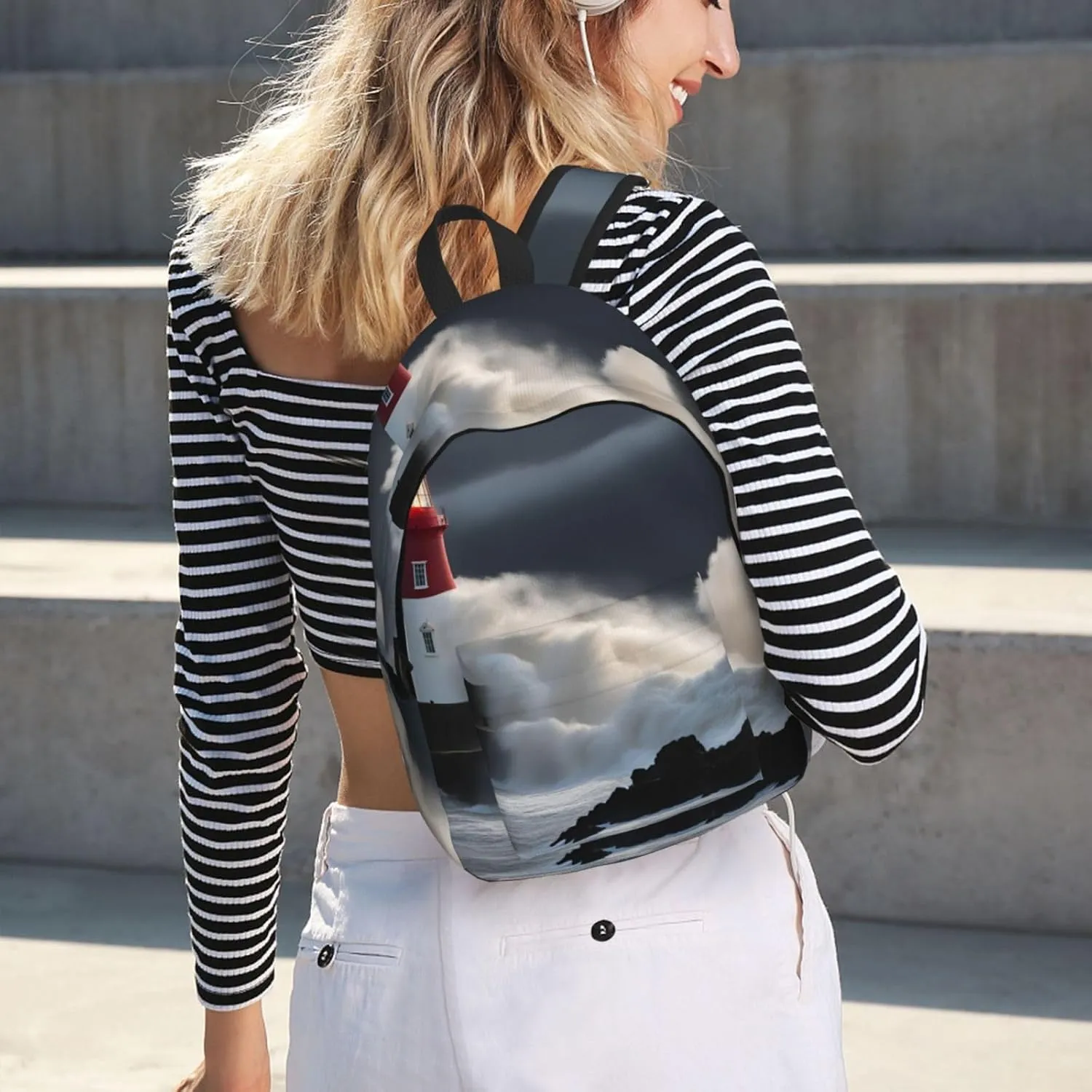 Lighthouse In Storm Classic Style Backpacks Travel Bag For Men Women Lightweight Back Pack With Laptop Compartmen