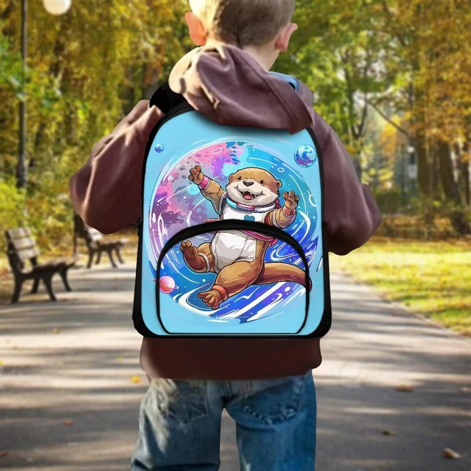 Lightweight Backpack for School, Child Preschool Mini Backpack with Adjustable Shoulder Straps Kindergarten Elementary 12 inch Daycare Backpack, Astronaut Otter