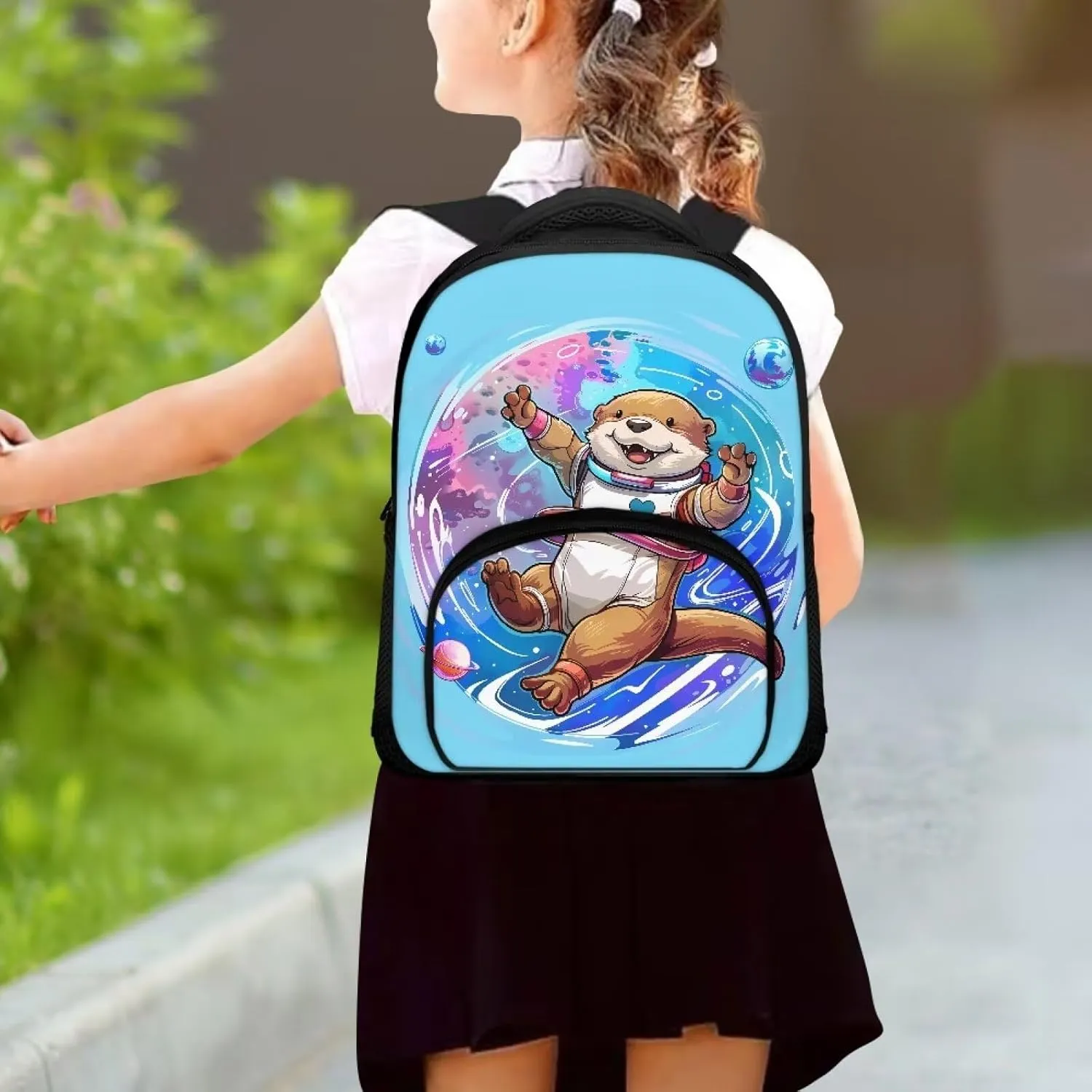 Lightweight Backpack for School, Child Preschool Mini Backpack with Adjustable Shoulder Straps Kindergarten Elementary 12 inch Daycare Backpack, Astronaut Otter