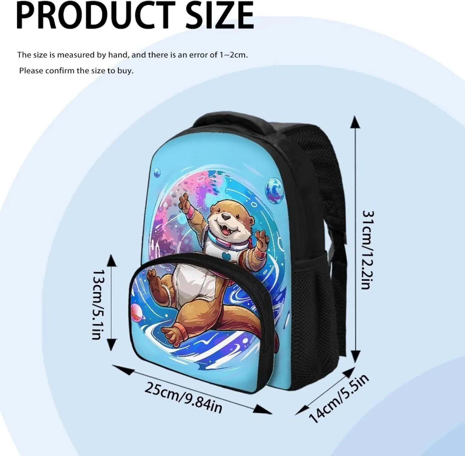 Lightweight Backpack for School, Child Preschool Mini Backpack with Adjustable Shoulder Straps Kindergarten Elementary 12 inch Daycare Backpack, Astronaut Otter