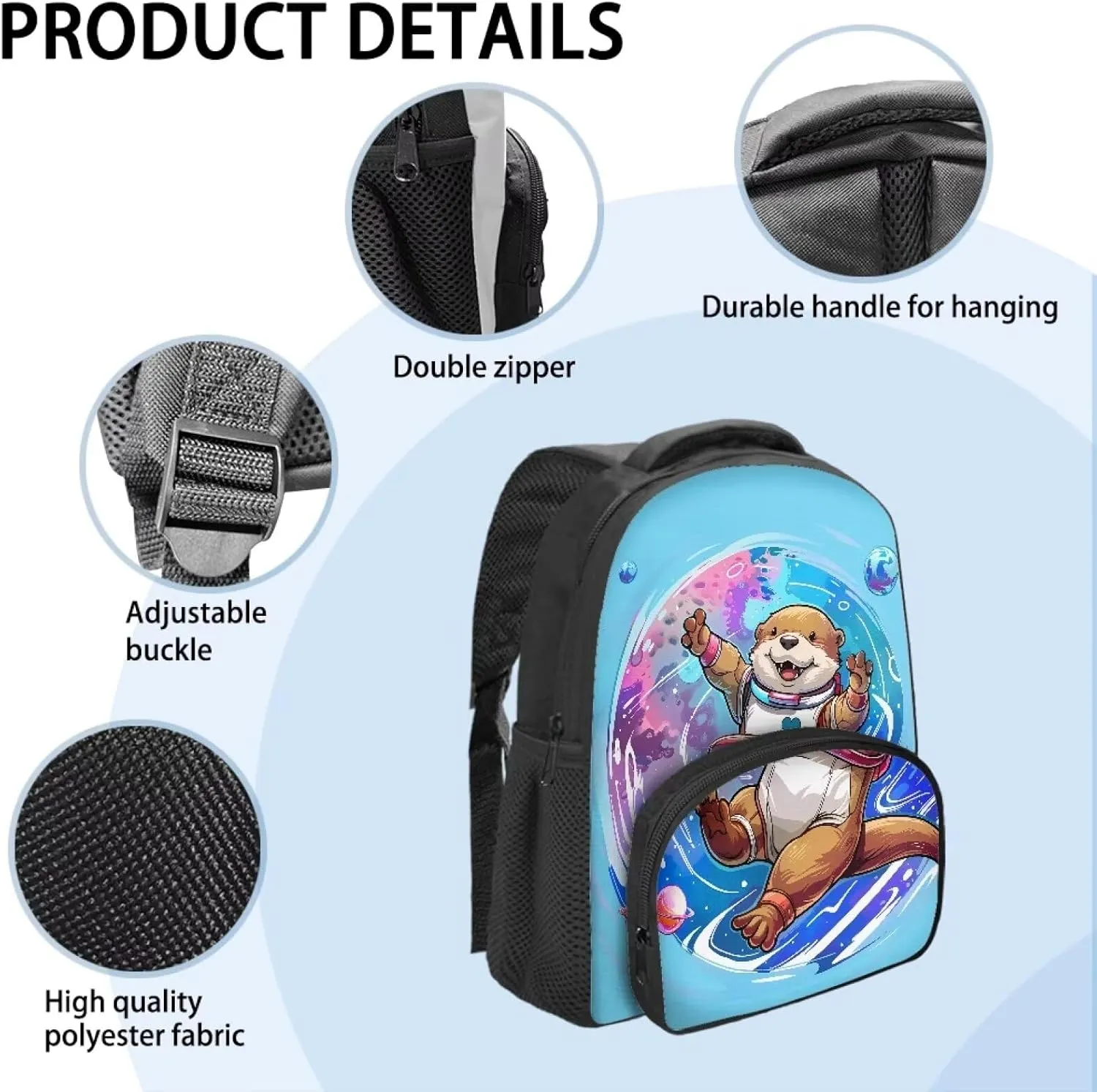 Lightweight Backpack for School, Child Preschool Mini Backpack with Adjustable Shoulder Straps Kindergarten Elementary 12 inch Daycare Backpack, Astronaut Otter