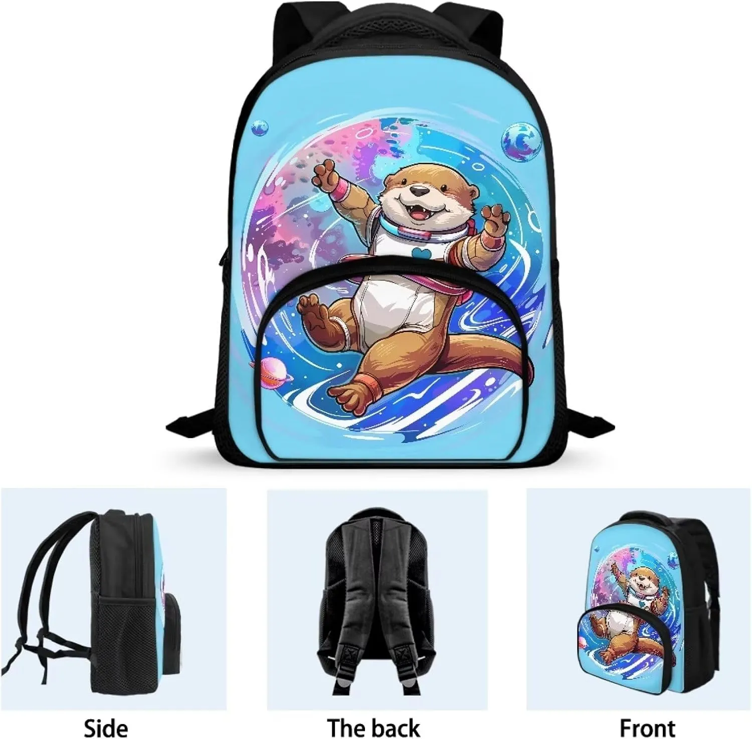 Lightweight Backpack for School, Child Preschool Mini Backpack with Adjustable Shoulder Straps Kindergarten Elementary 12 inch Daycare Backpack, Astronaut Otter