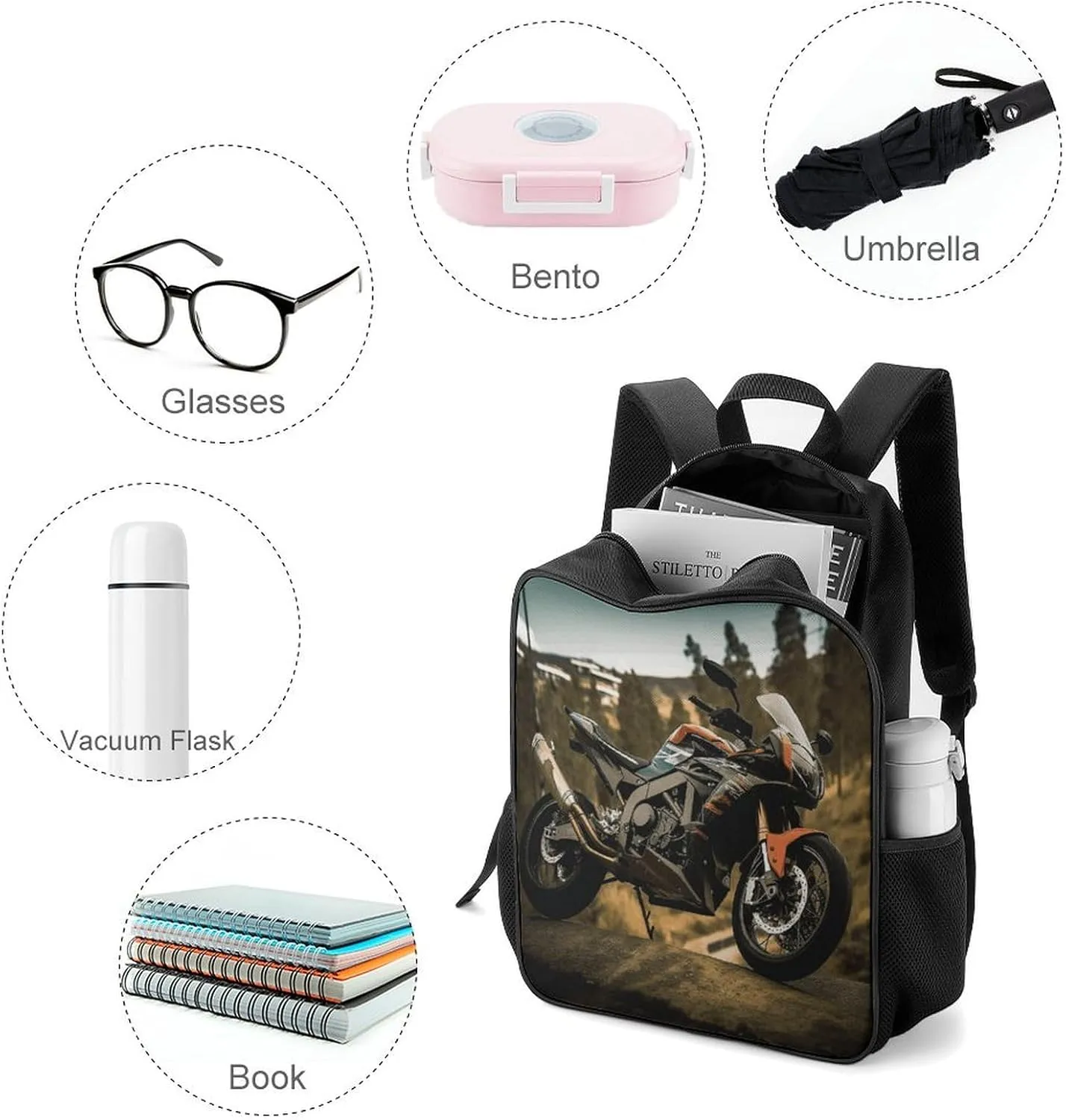 Lightweight Backpacks Cute Travel Bag Durable Sport Motorcycle Printing Small Travel Backpack For Women & Men