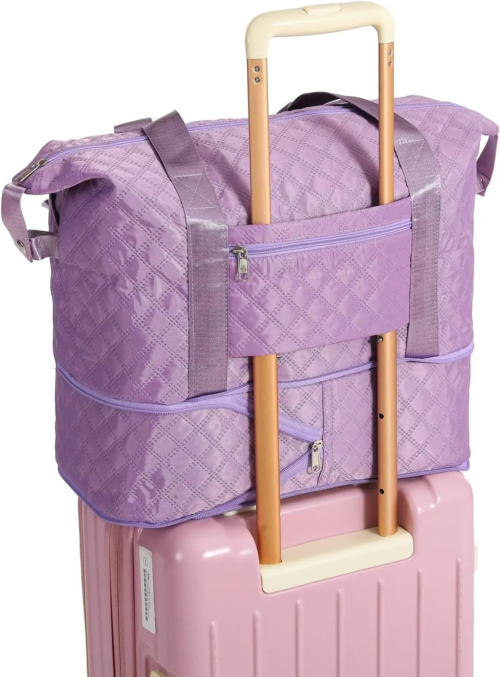 Lightweight Expandable Waterproof Travel Tote Bag for Women - Diamond Quilted Weekender Duffle Bag Carry On, Airplane Approved Overnight Bag, Durable Family Vacation Essentials (Purple)