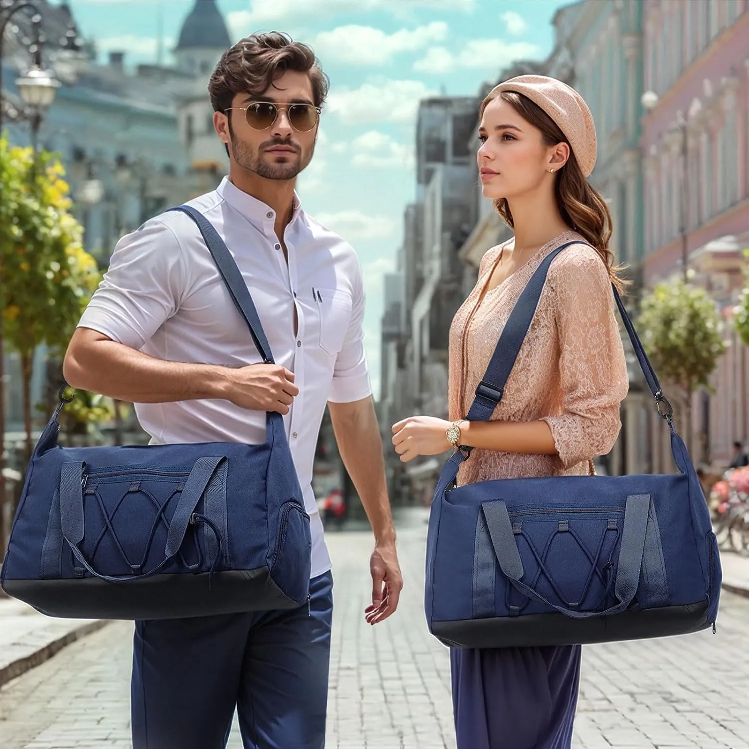 Lightweight Gym Bag for Men & Women, Water Resistant Sports Duffel Bag with Shoe Compartment & Wet Pocket for Travel Weekender & Fitness, Blue