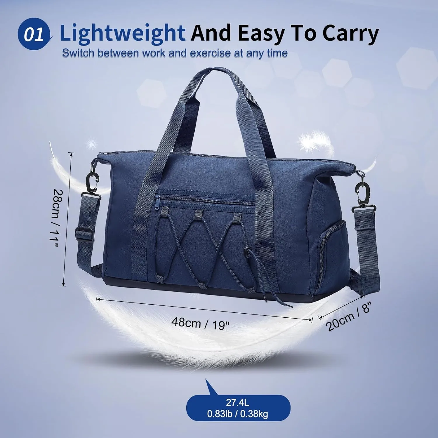 Lightweight Gym Bag for Men & Women, Water Resistant Sports Duffel Bag with Shoe Compartment & Wet Pocket for Travel Weekender & Fitness, Blue