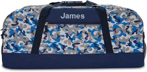 Lillian Vernon Blue Camo Personalized Large Kid's Duffel Bag - Boy's Sports and Activites Bag, 13"x 15"x 30"