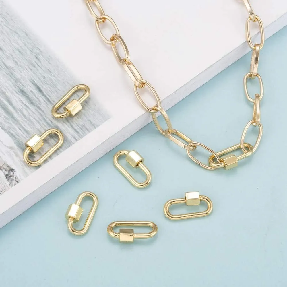 LiQunSweet 5 Pcs Brass Oval Clasp Screw Locking Carabiner Keychain Carabiner Lock Charm for Handbag Decoration Jewelry Key Rings Necklaces Making - 20mm
