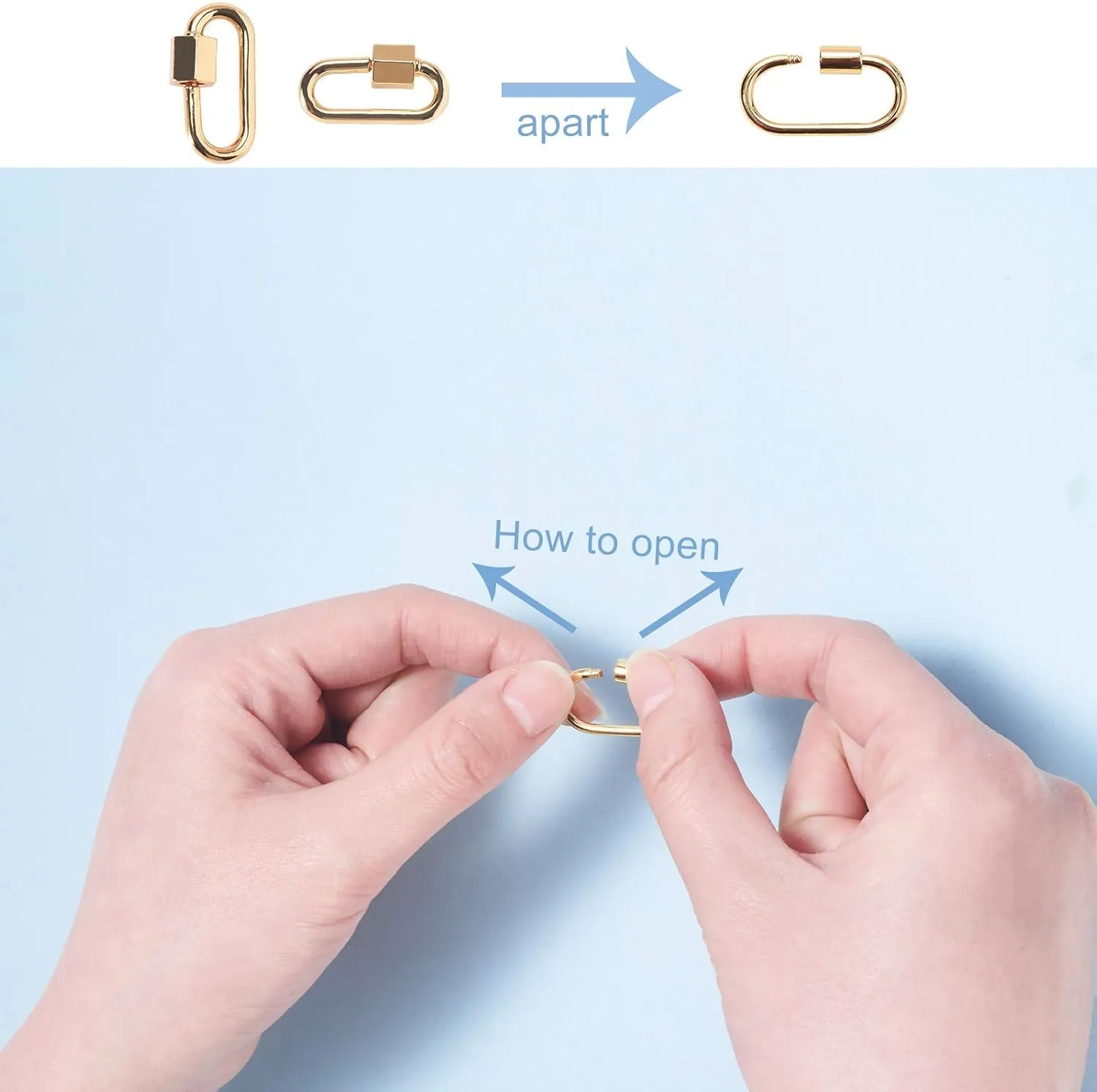 LiQunSweet 5 Pcs Brass Oval Clasp Screw Locking Carabiner Keychain Carabiner Lock Charm for Handbag Decoration Jewelry Key Rings Necklaces Making - 20mm