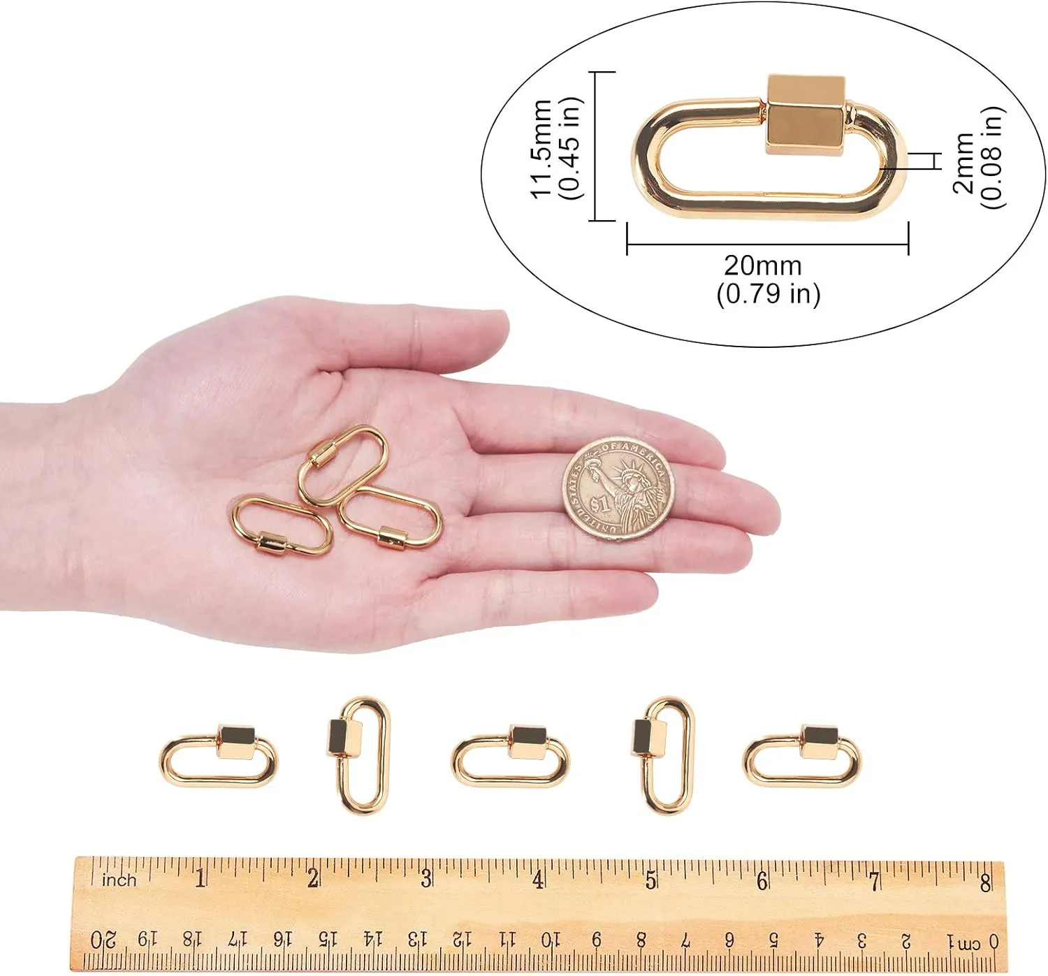 LiQunSweet 5 Pcs Brass Oval Clasp Screw Locking Carabiner Keychain Carabiner Lock Charm for Handbag Decoration Jewelry Key Rings Necklaces Making - 20mm