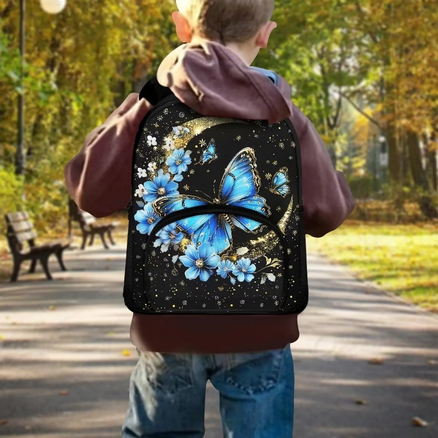 Little Kids School Backpack, Boys Girls Mini Size Lightweight Toddler Preschool Book Bag Daycare Backpack Elementary Toddler Bag for 3 to 6 Ages Child, 12 inch, Blue Butterfly Moon