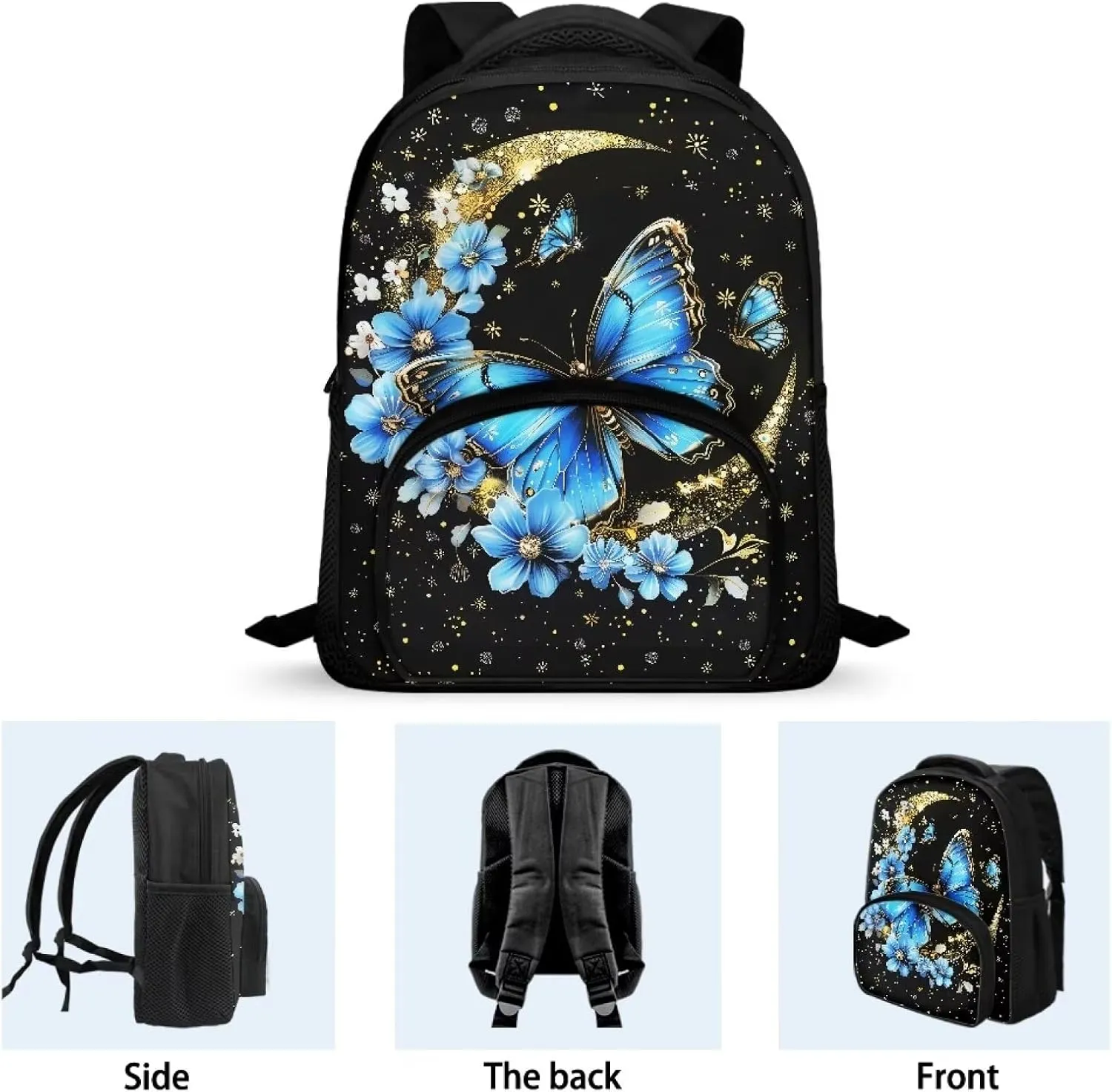 Little Kids School Backpack, Boys Girls Mini Size Lightweight Toddler Preschool Book Bag Daycare Backpack Elementary Toddler Bag for 3 to 6 Ages Child, 12 inch, Blue Butterfly Moon