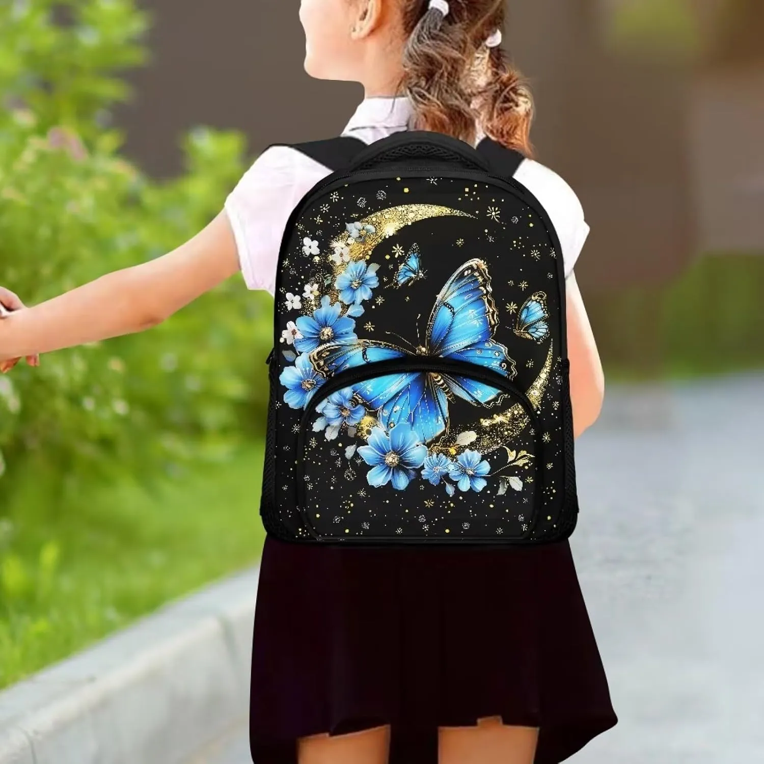 Little Kids School Backpack, Boys Girls Mini Size Lightweight Toddler Preschool Book Bag Daycare Backpack Elementary Toddler Bag for 3 to 6 Ages Child, 12 inch, Blue Butterfly Moon