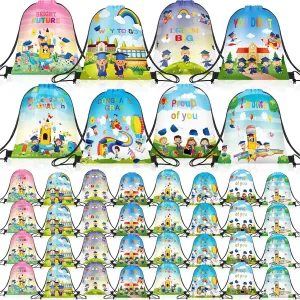 Locmeo 48 Pcs Graduation Drawstring Bags Congrats Grad Gift Bags Backpack Graduation Party Favors Backpacks for Girls Boys Congratulations Decorations, 8 Designs