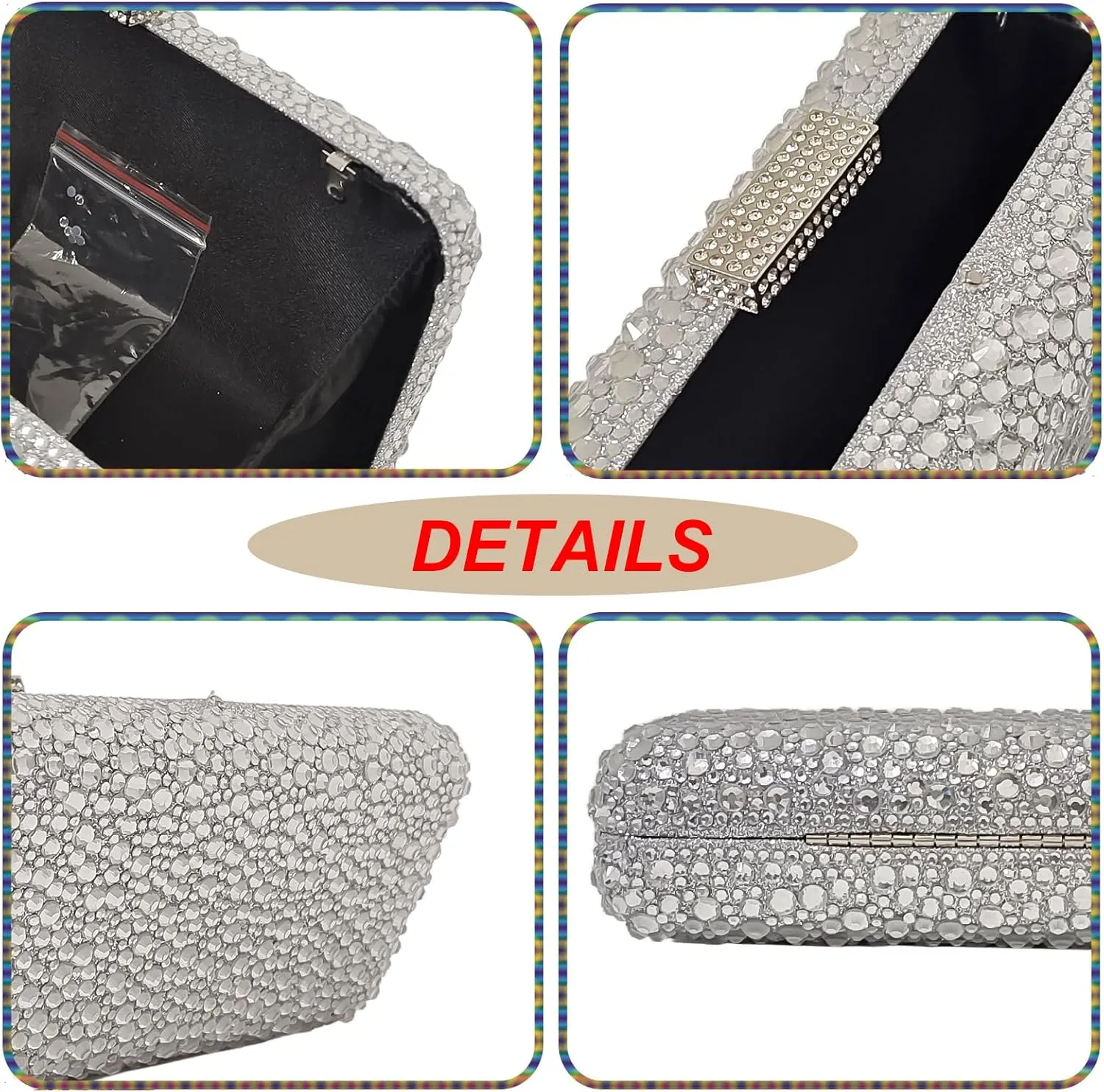Long Rhinestone Box Evening Bag Women Formal Gathering Party Crystal Clutch Bridal Purse