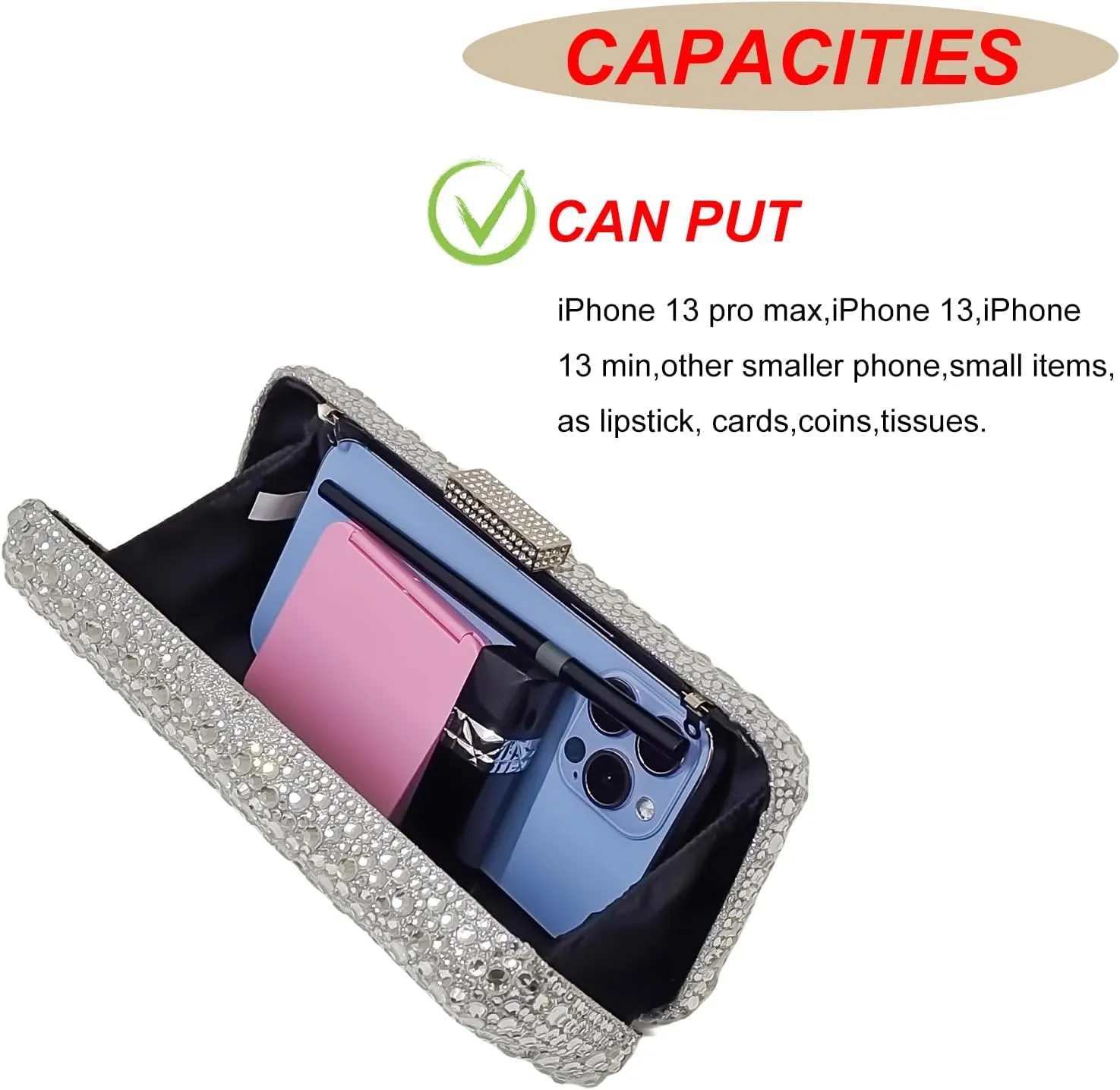 Long Rhinestone Box Evening Bag Women Formal Gathering Party Crystal Clutch Bridal Purse